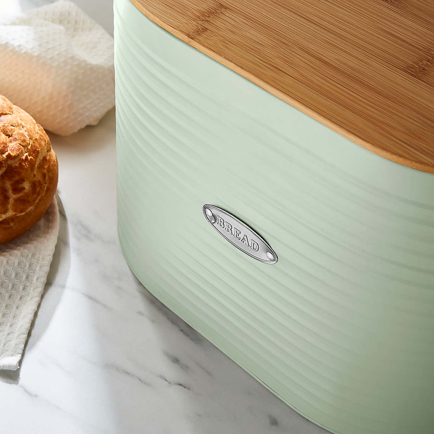 Metal Bread Bin with Badge Sage