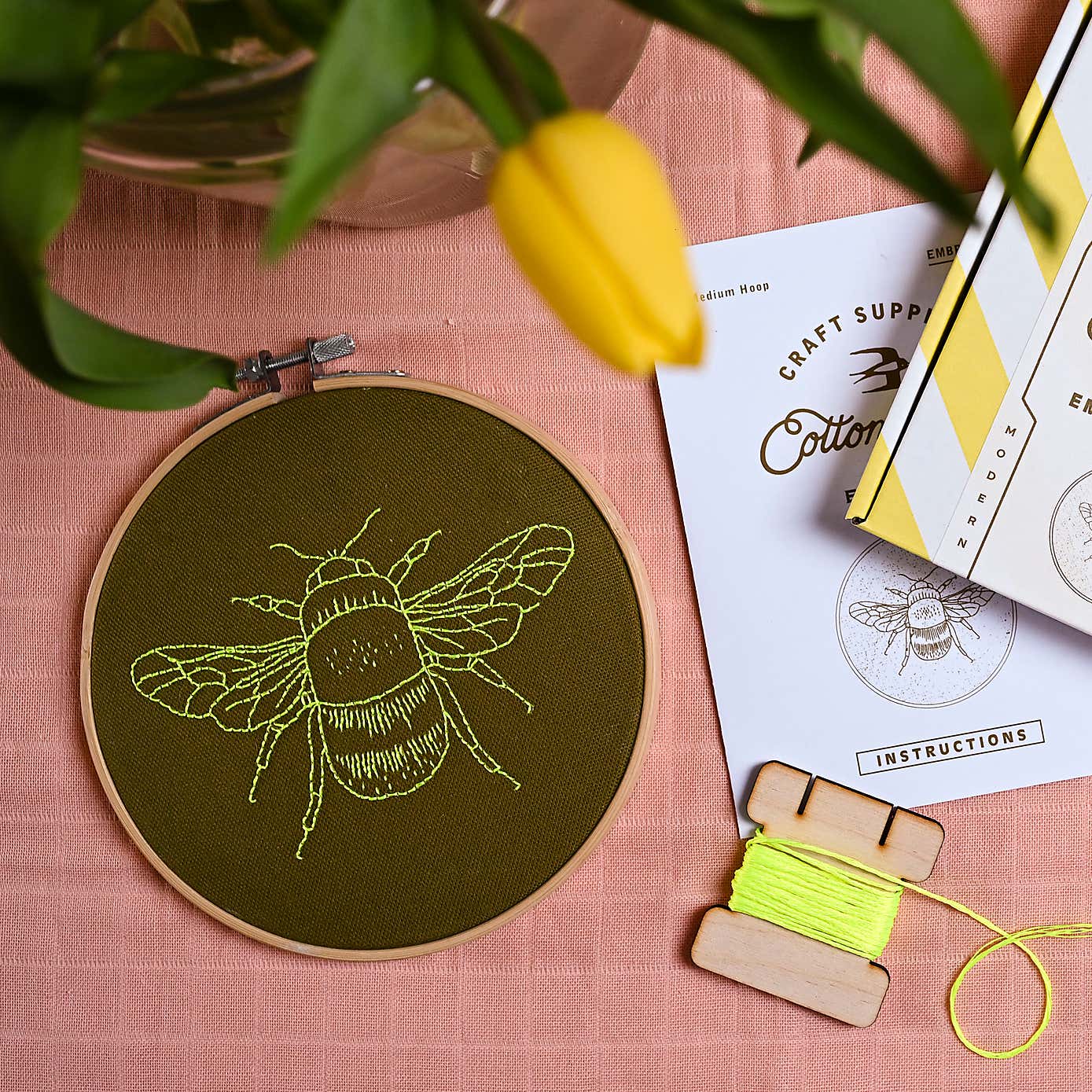 Cotton Clara Bee Khaki Embroidery Hoop Kit