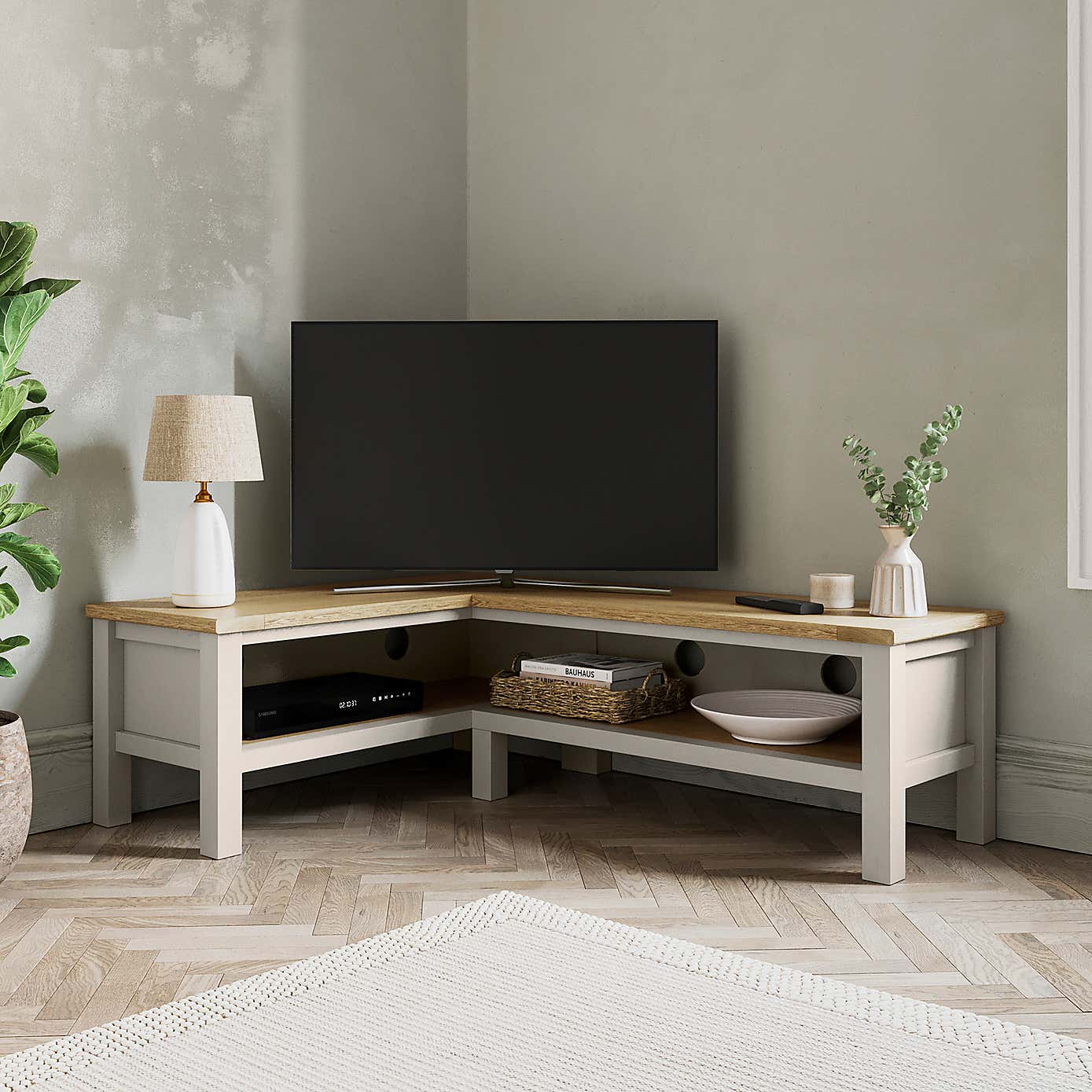 Olney Open Corner TV Unit for TVs up to 55", Stone