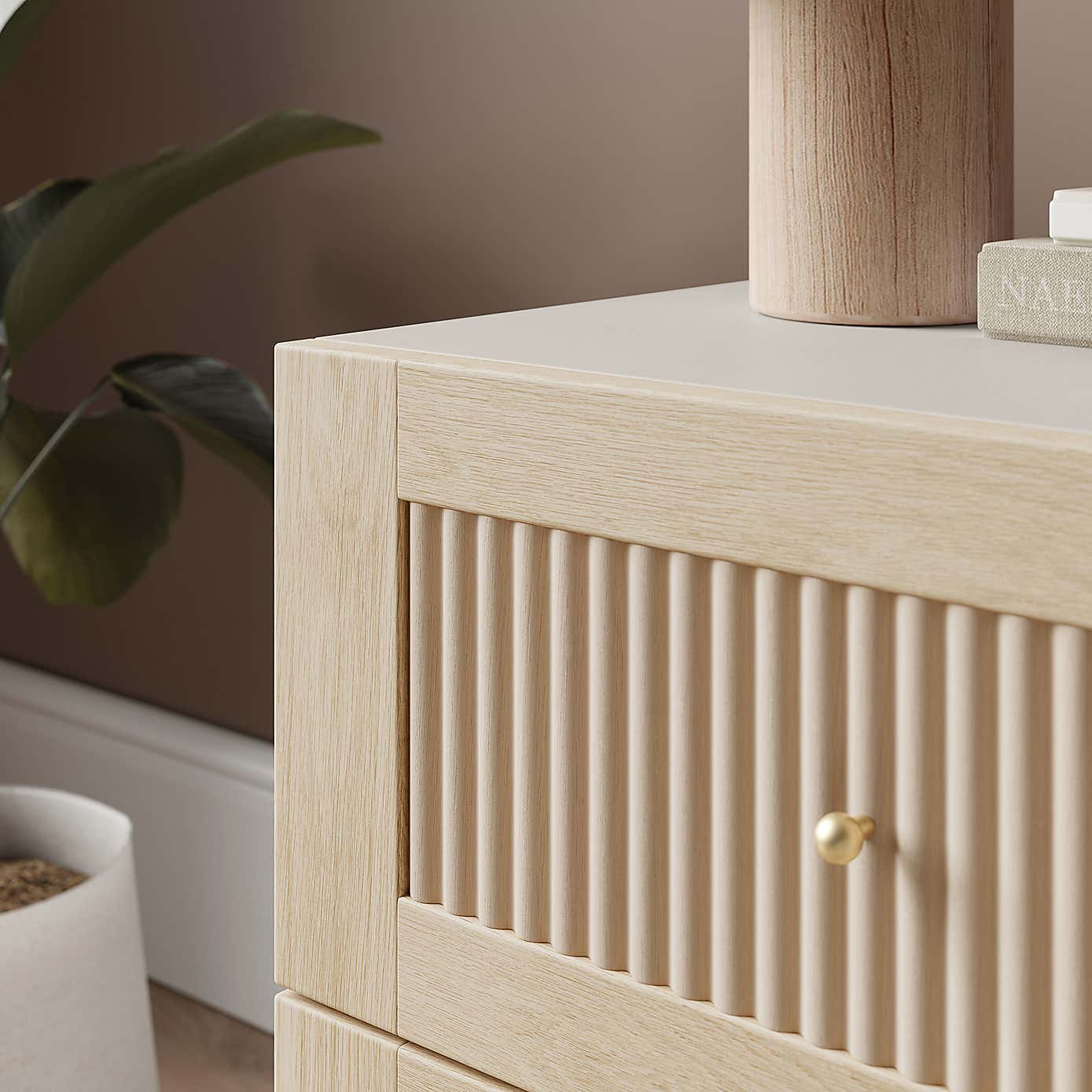 Maeva 2 Drawer Wide Bedside Table, Light Oak Effect