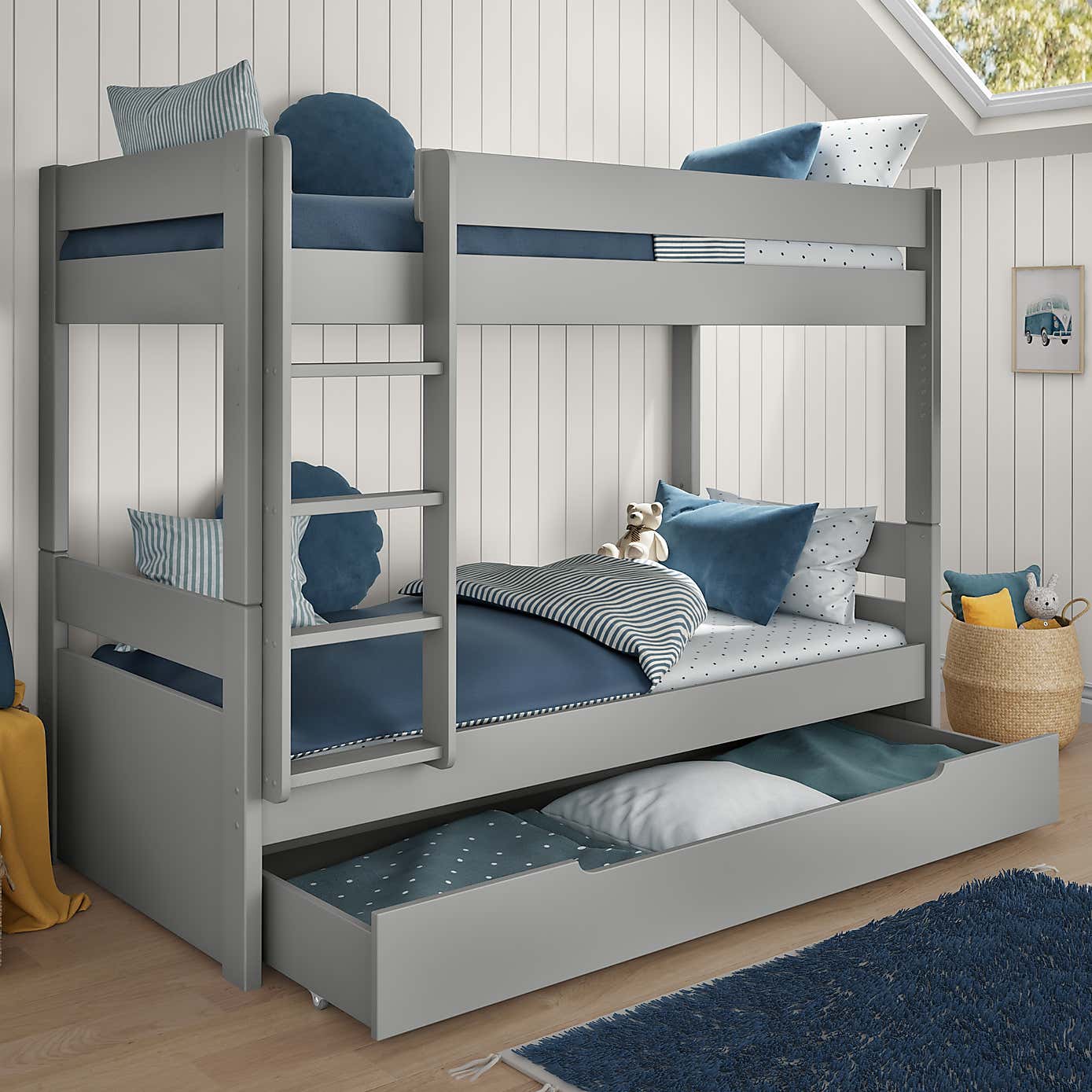 Stompa Uno Bunk Bed With Trundle Drawer, Pine