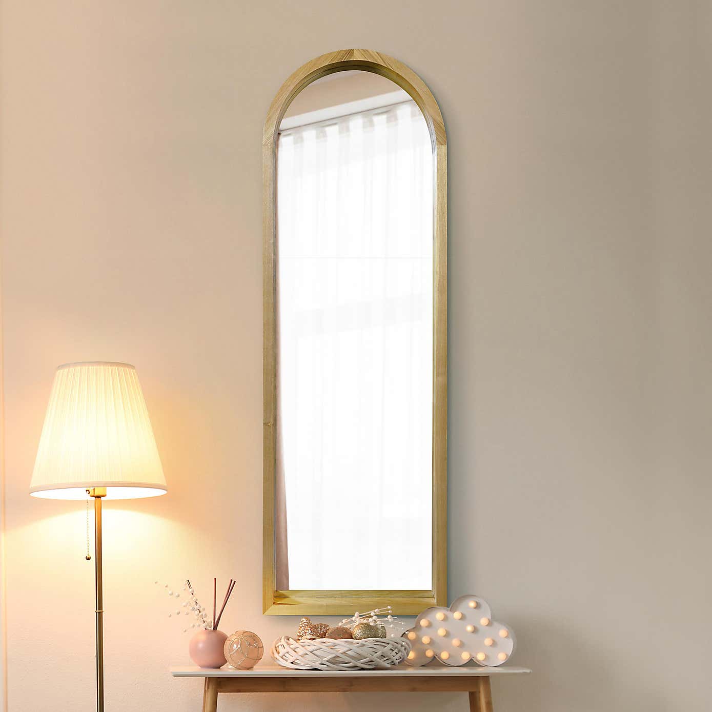 The Naturalis Solid Oak Frame Arched Leaner Wall Mirror