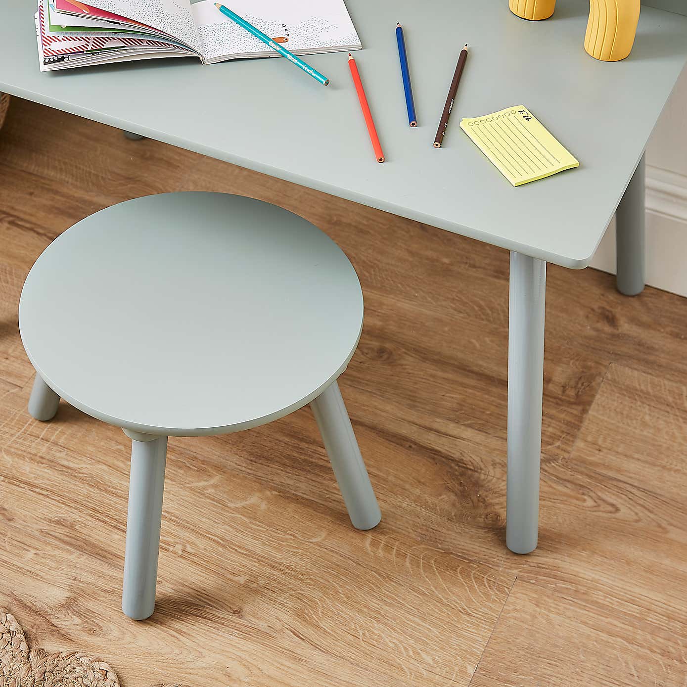 Small White Desk and Stool Set