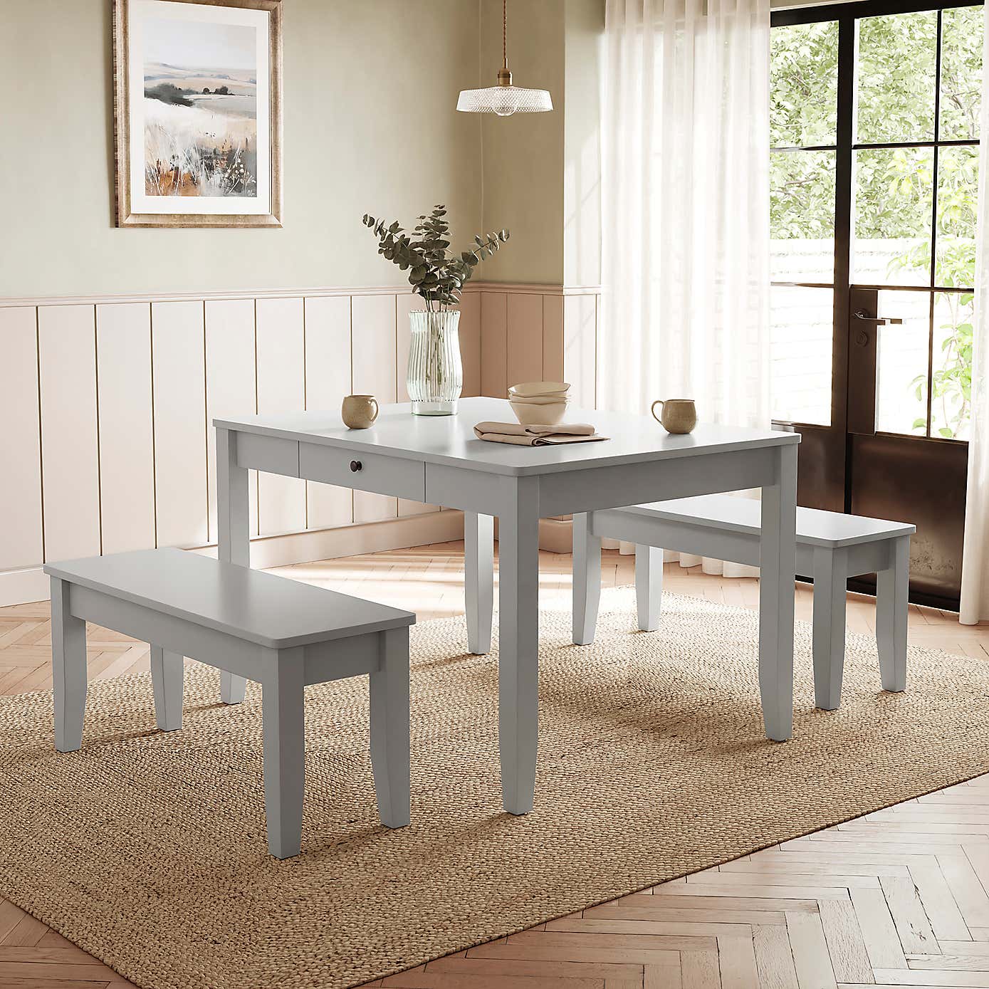 Lynton 4 Seater Dining Table and Bench Set