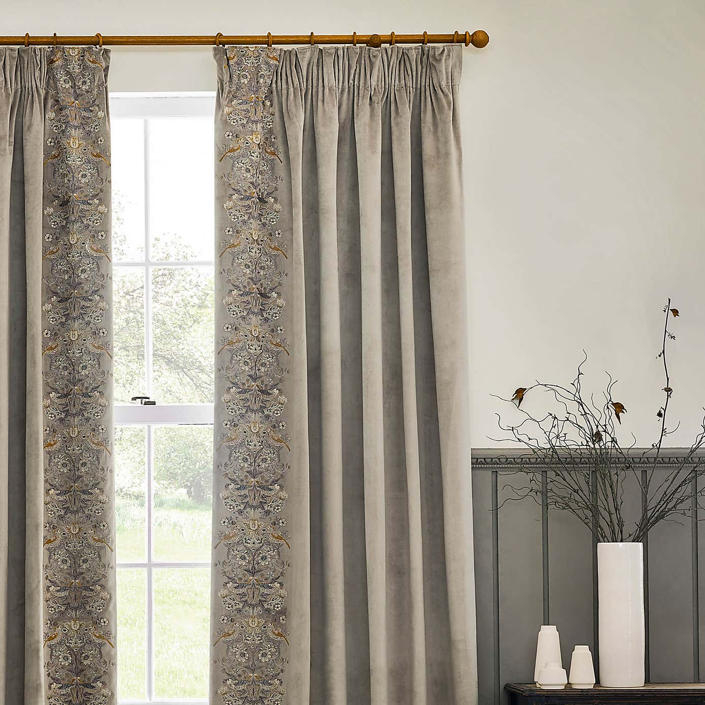 Morris & Co. Strawberry Thief Embroidered Pencil Pleat Curtains