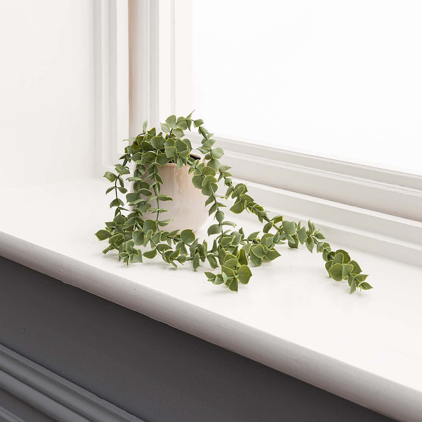 Artificial Trailing Eucalyptus in Reactive Glaze Plant Pot