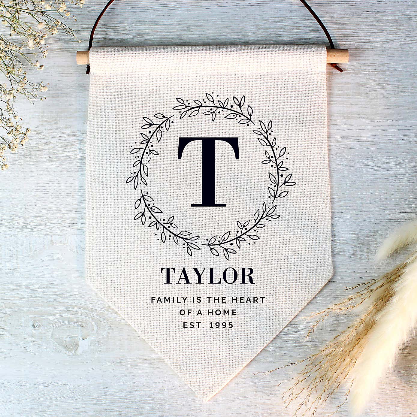 Personalised Floral Leaf Hanging Banner