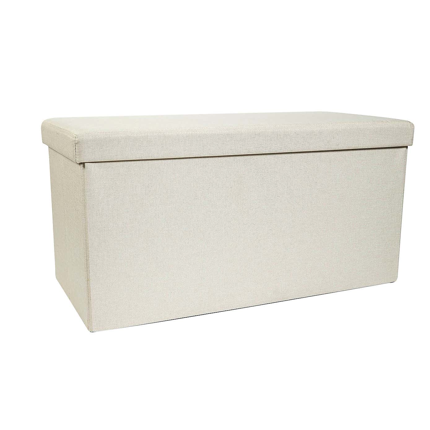 Faux Linen Rectangular Ottoman