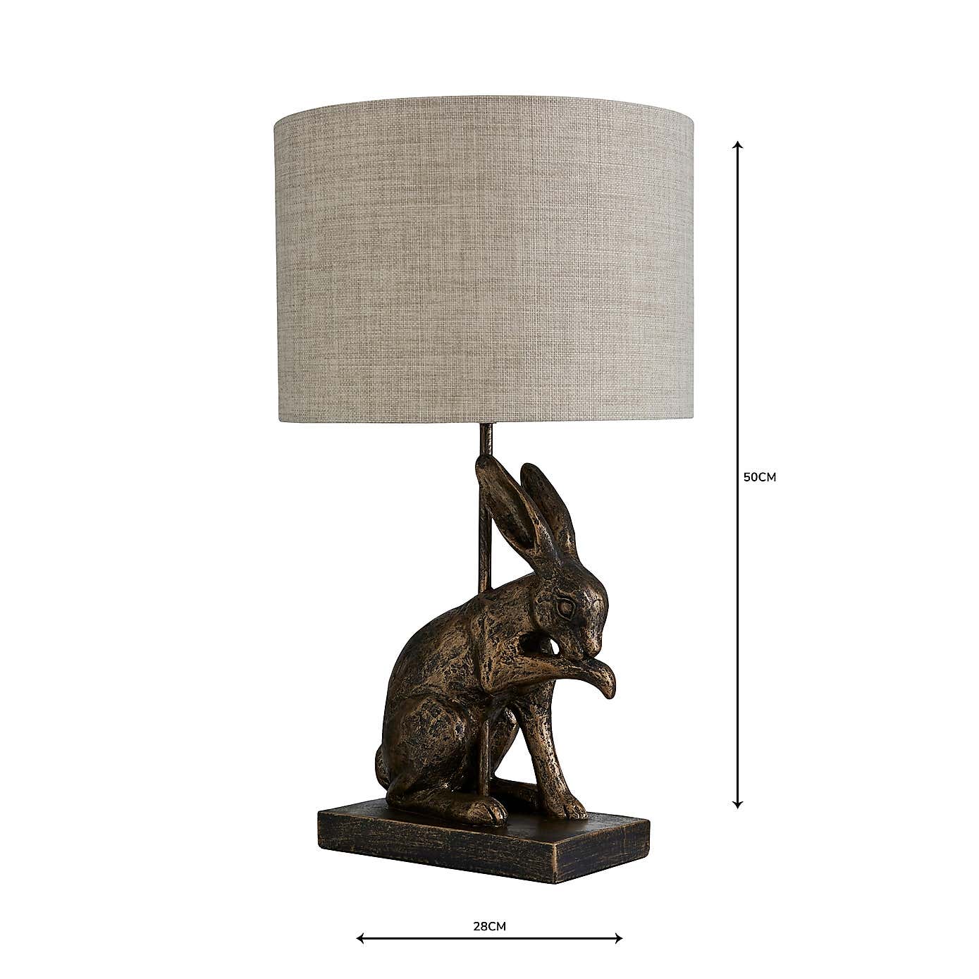Hare Licking Paw Antique Brass Table Lamp