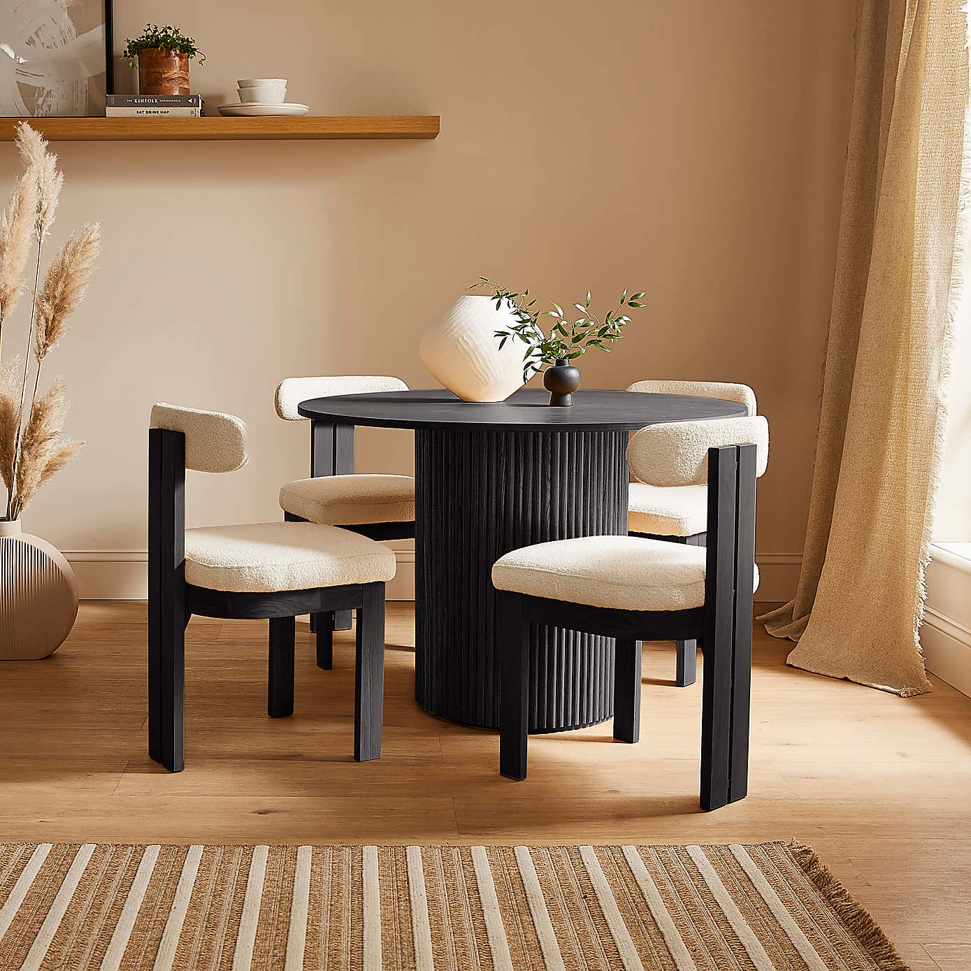 Lovato Dining Chair Stained Oak, Ivory Boucle