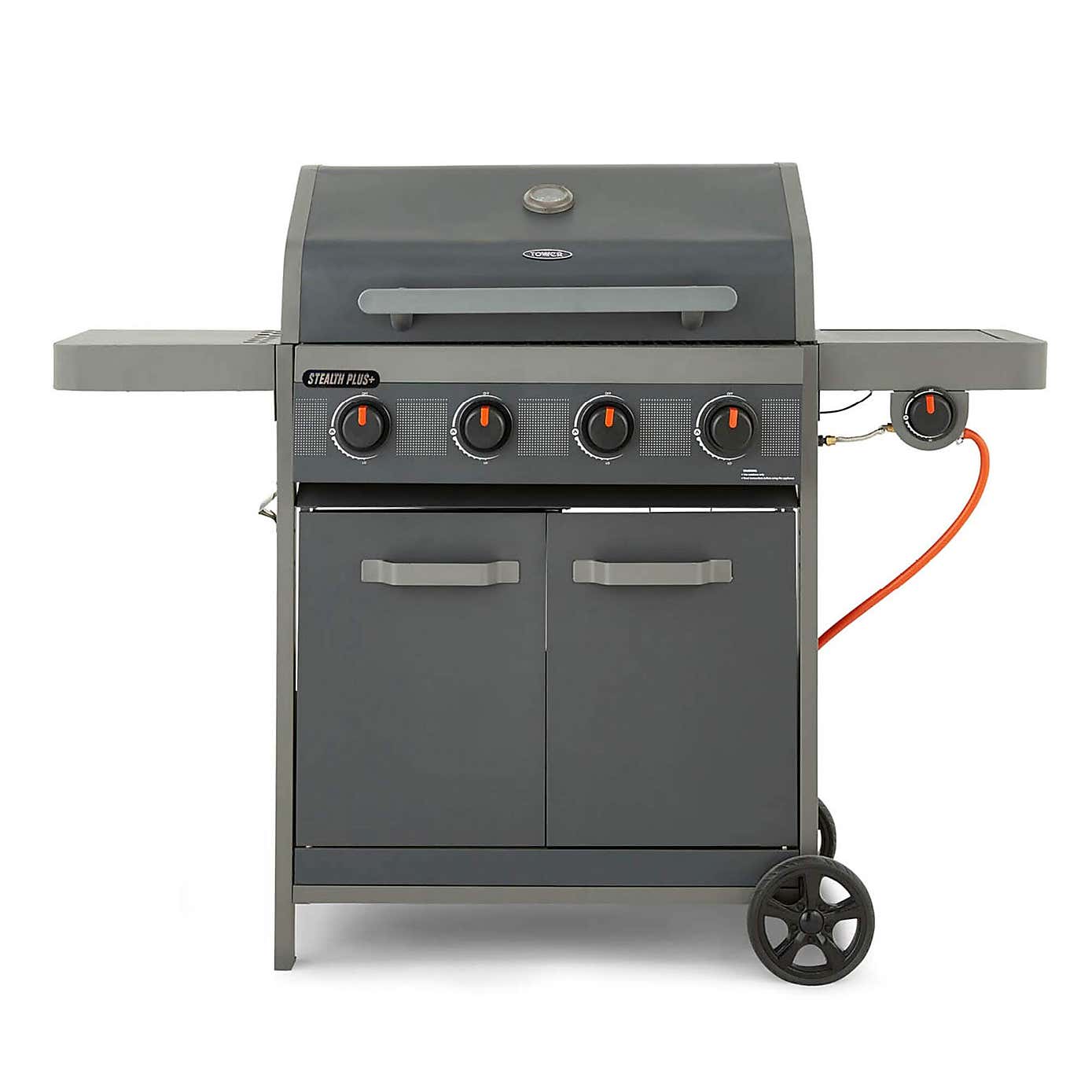 Tower Stealth Plus Four Burner Gas BBQ with Side Burner, Black Steel
