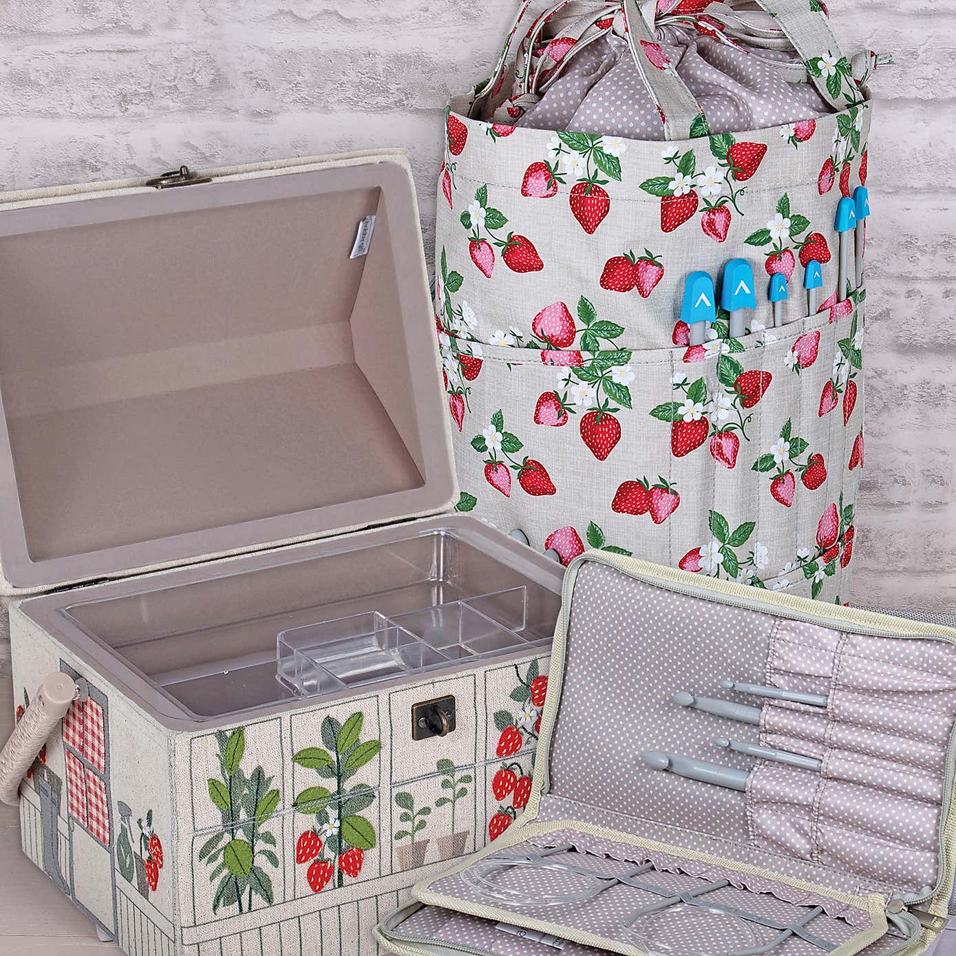 Hobby Gift Strawberry Greenhouse Drawstring Knitting Bag