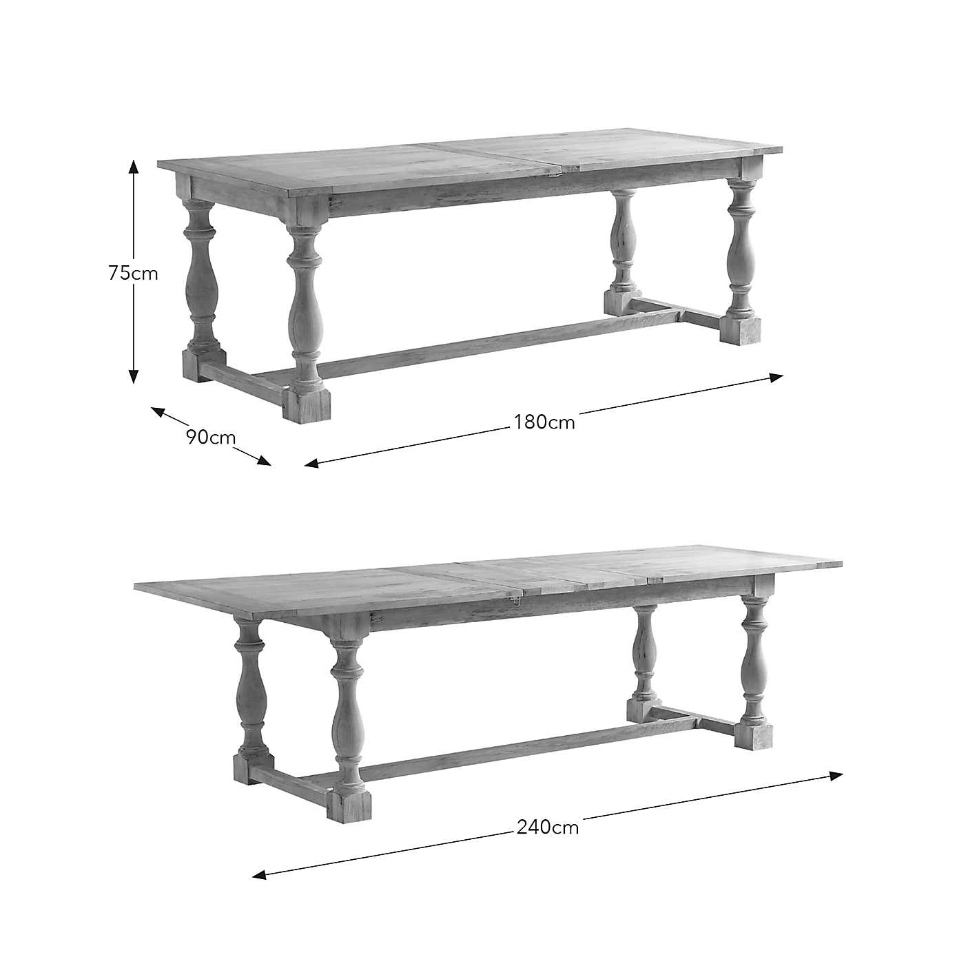 Bridget 8 Seater Rectangular Extendable Dining Table, Whitewash Mango Wood