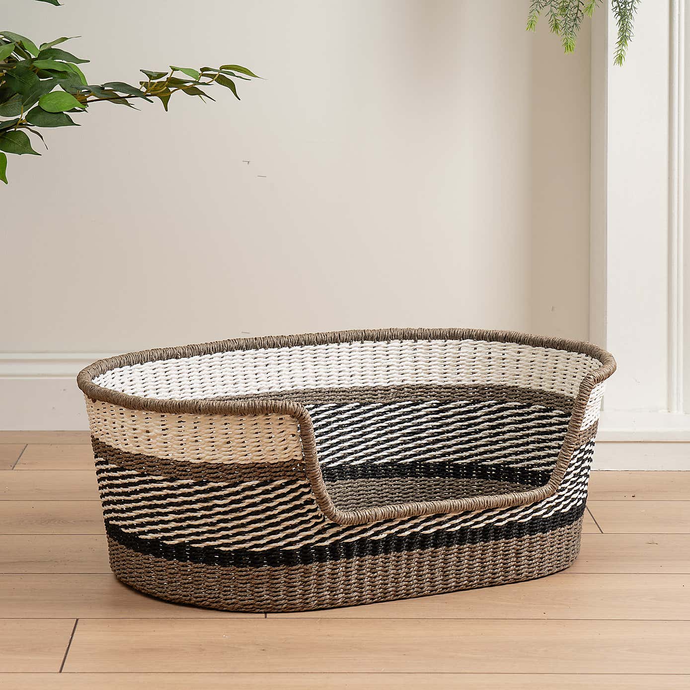 Grey Stripe Woven Pet Bed