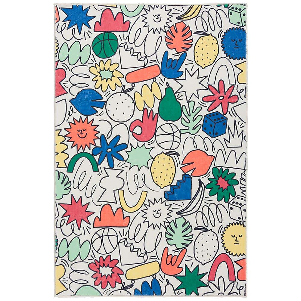 Funky Doodles Washable Faux Fur Rug