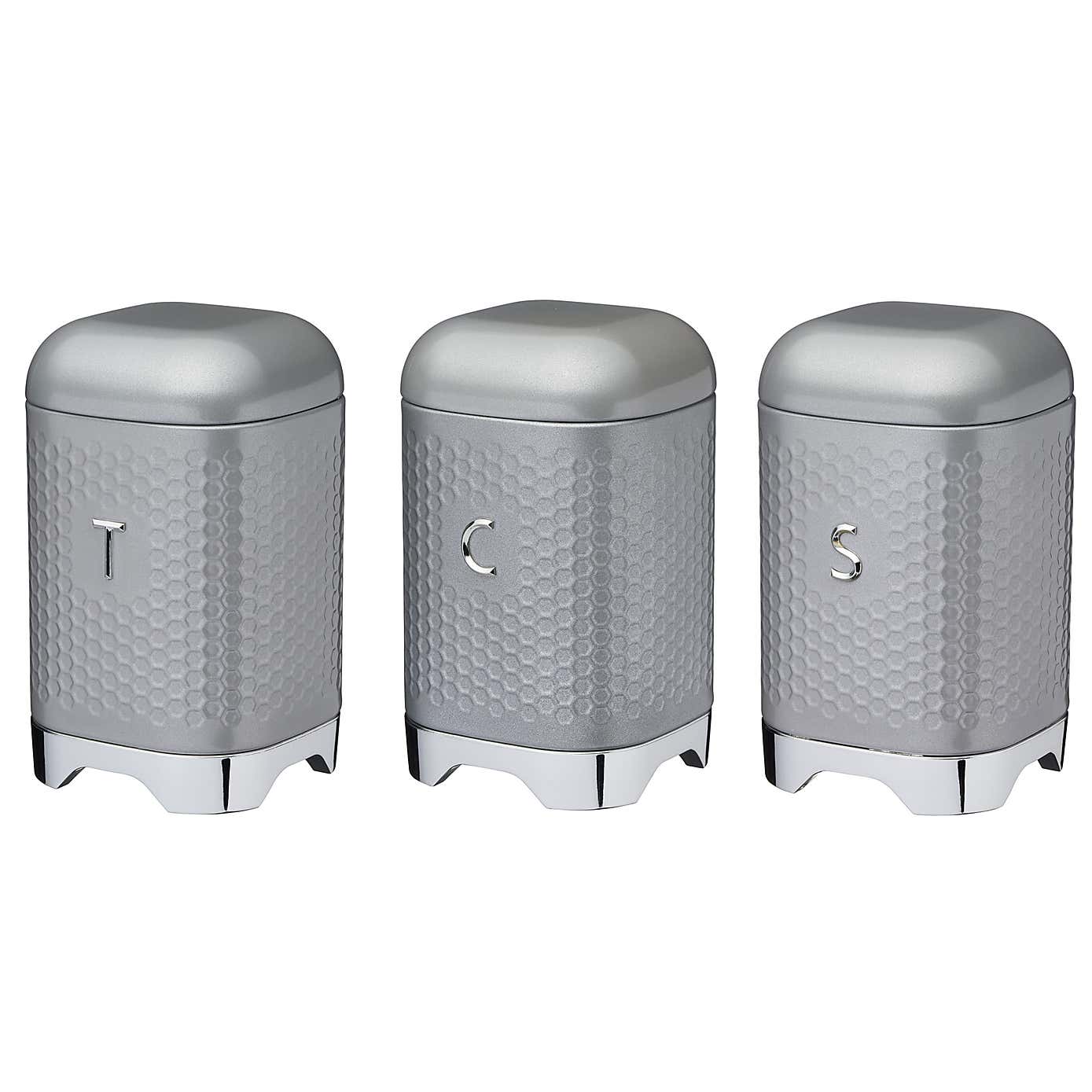 Set of 3 Lovello Grey Tea Coffee and Sugar Canisters