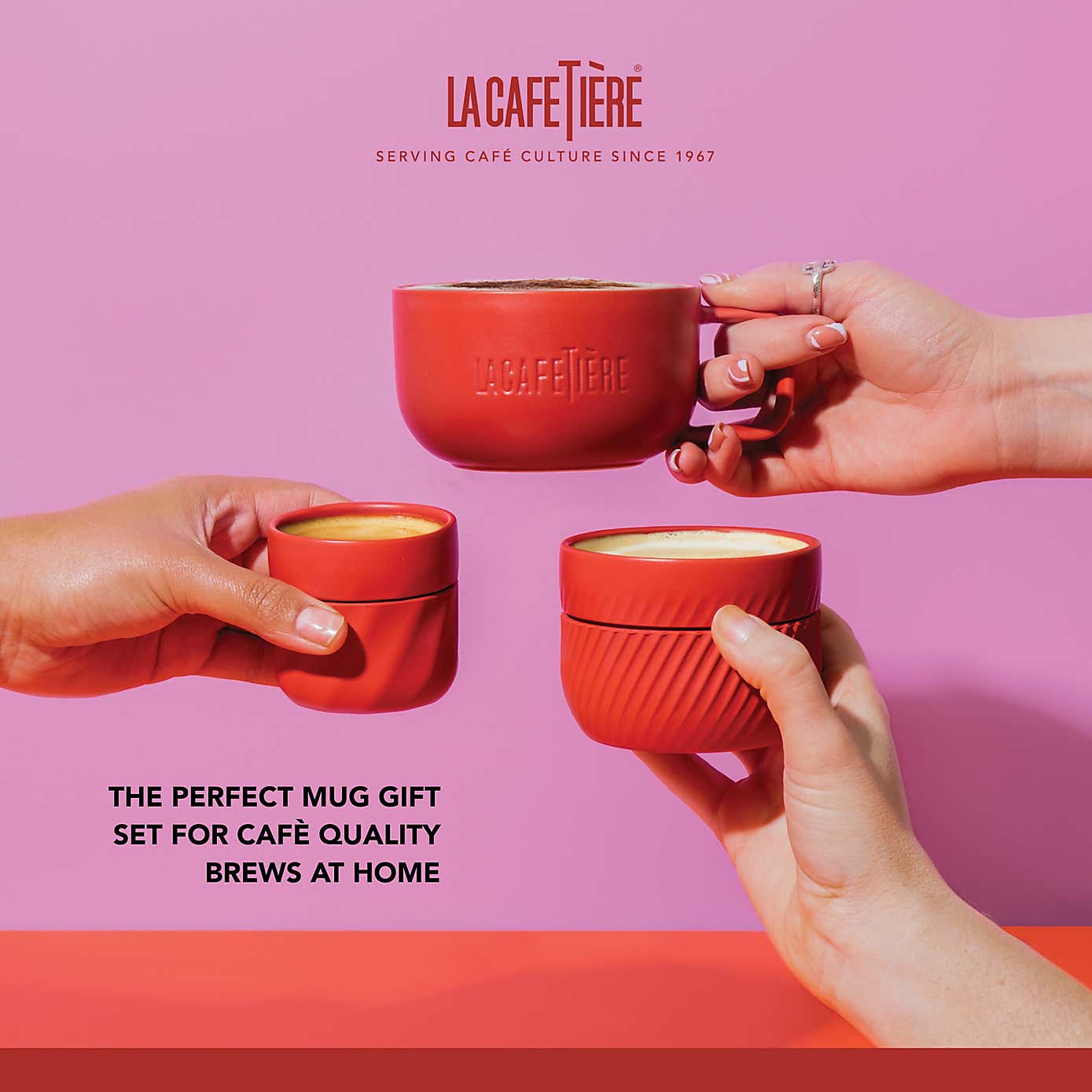 La Cafetiere 3 Piece Red Porcelain Mug Set