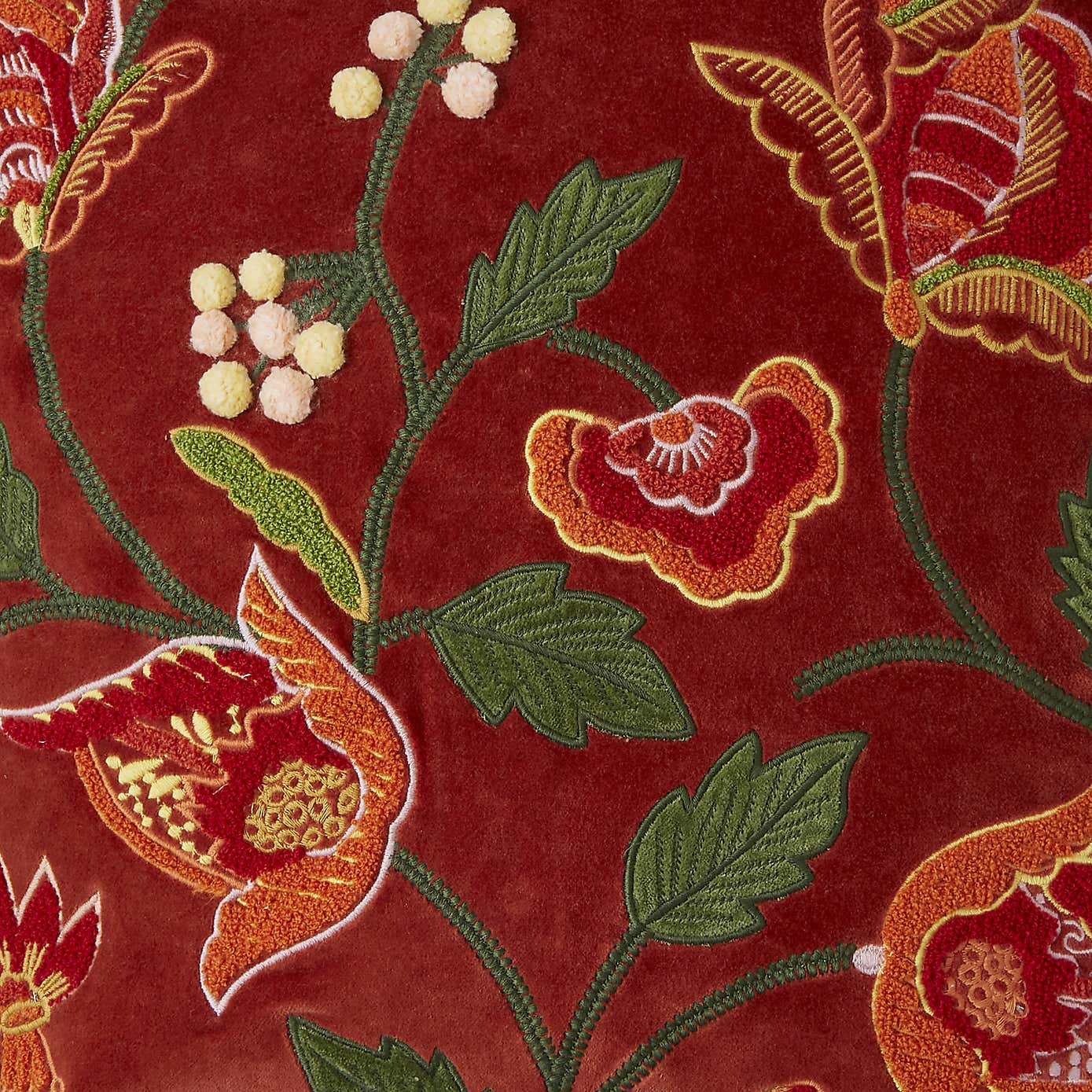 Embroidered Floral Velvet Cushion