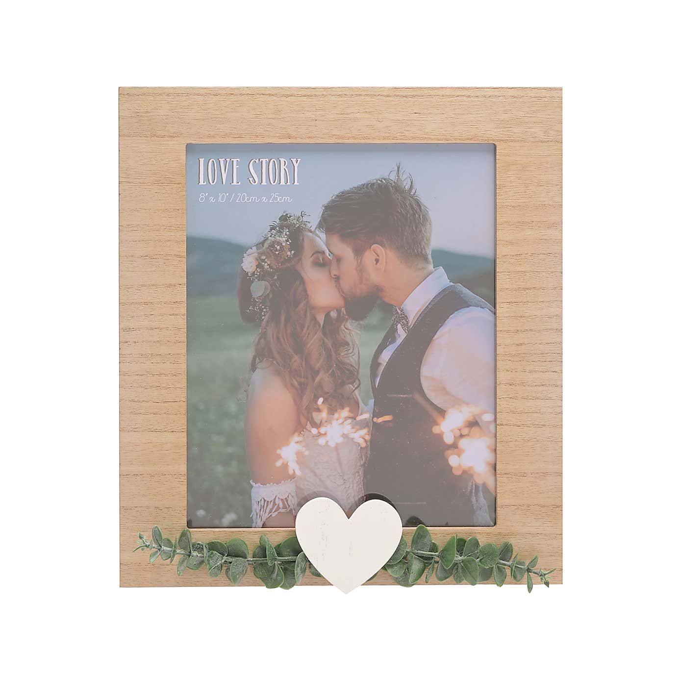 Love Story Rustic Photo Frame with Heart & Leaves
