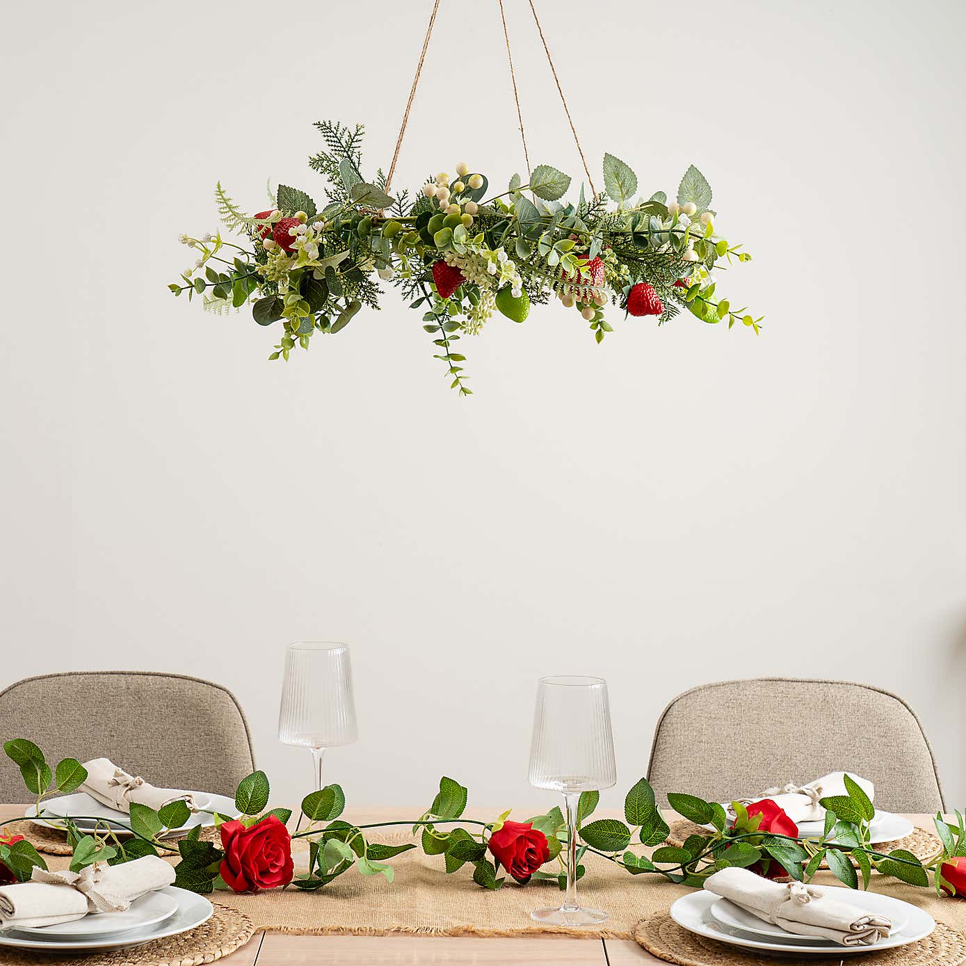 Artificial Hanging Strawberry Wreath