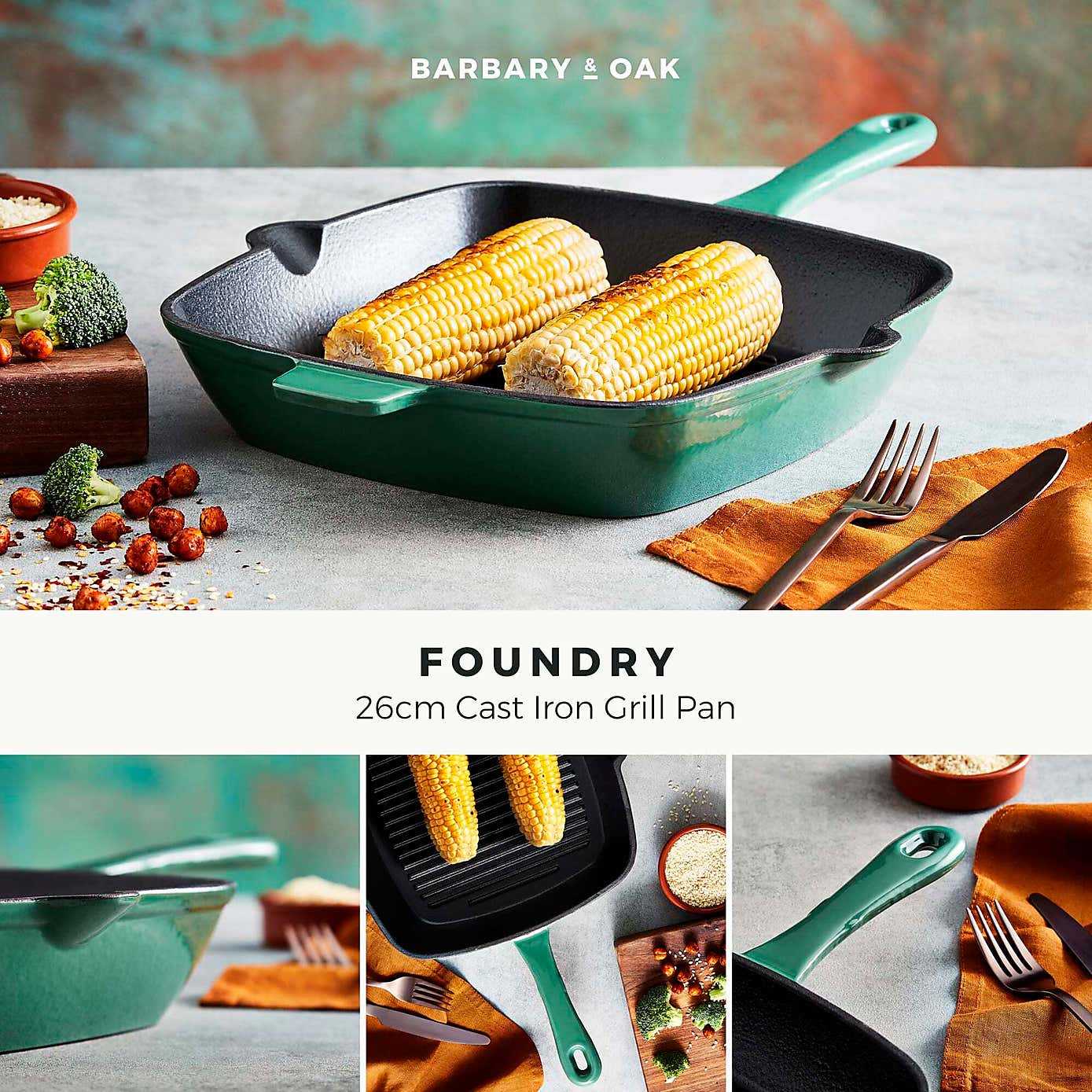 Barbary & Oak Cast Iron Grill Pan, 23cm