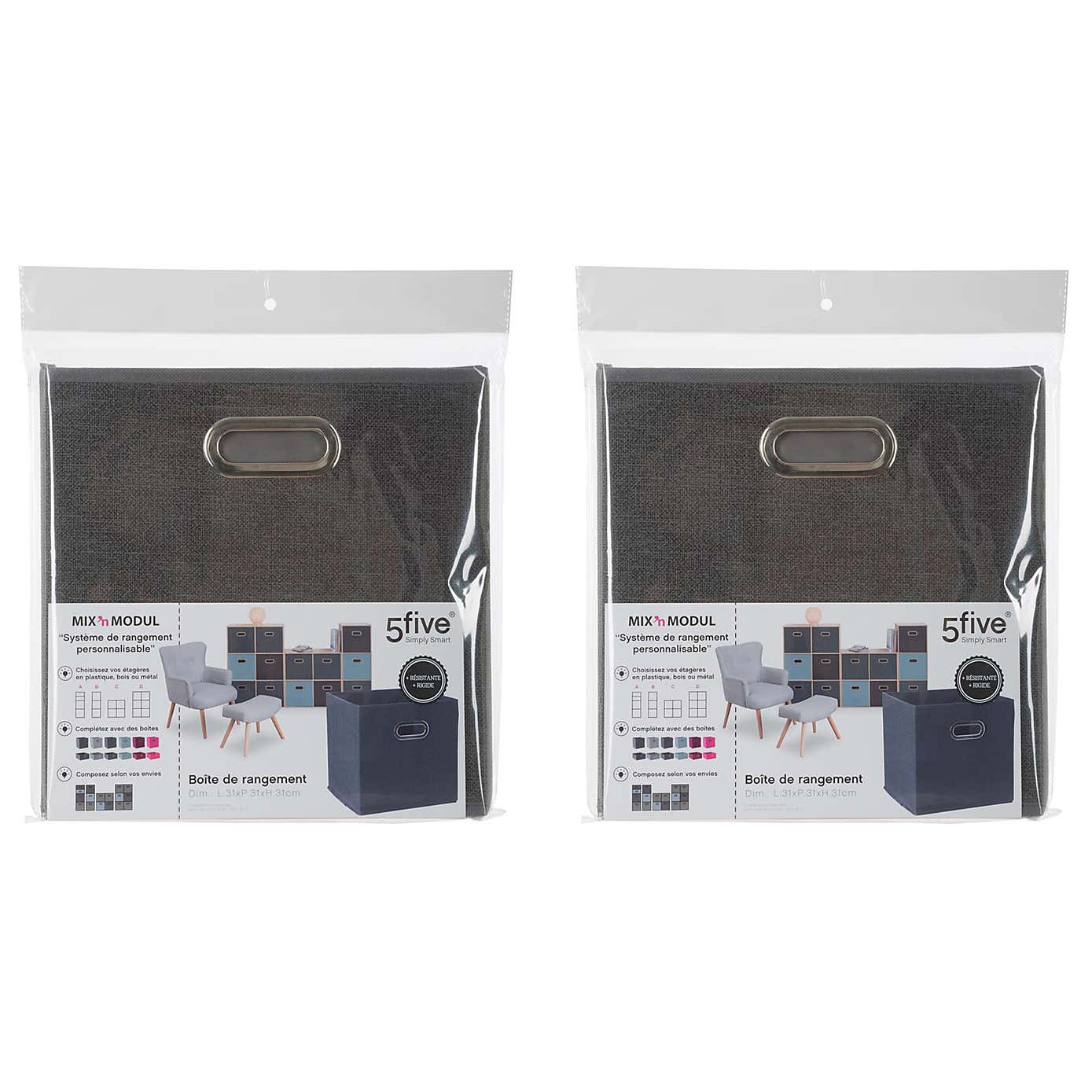 Mix and Modul Set of 2 Linen Effect Cube Storage Boxes