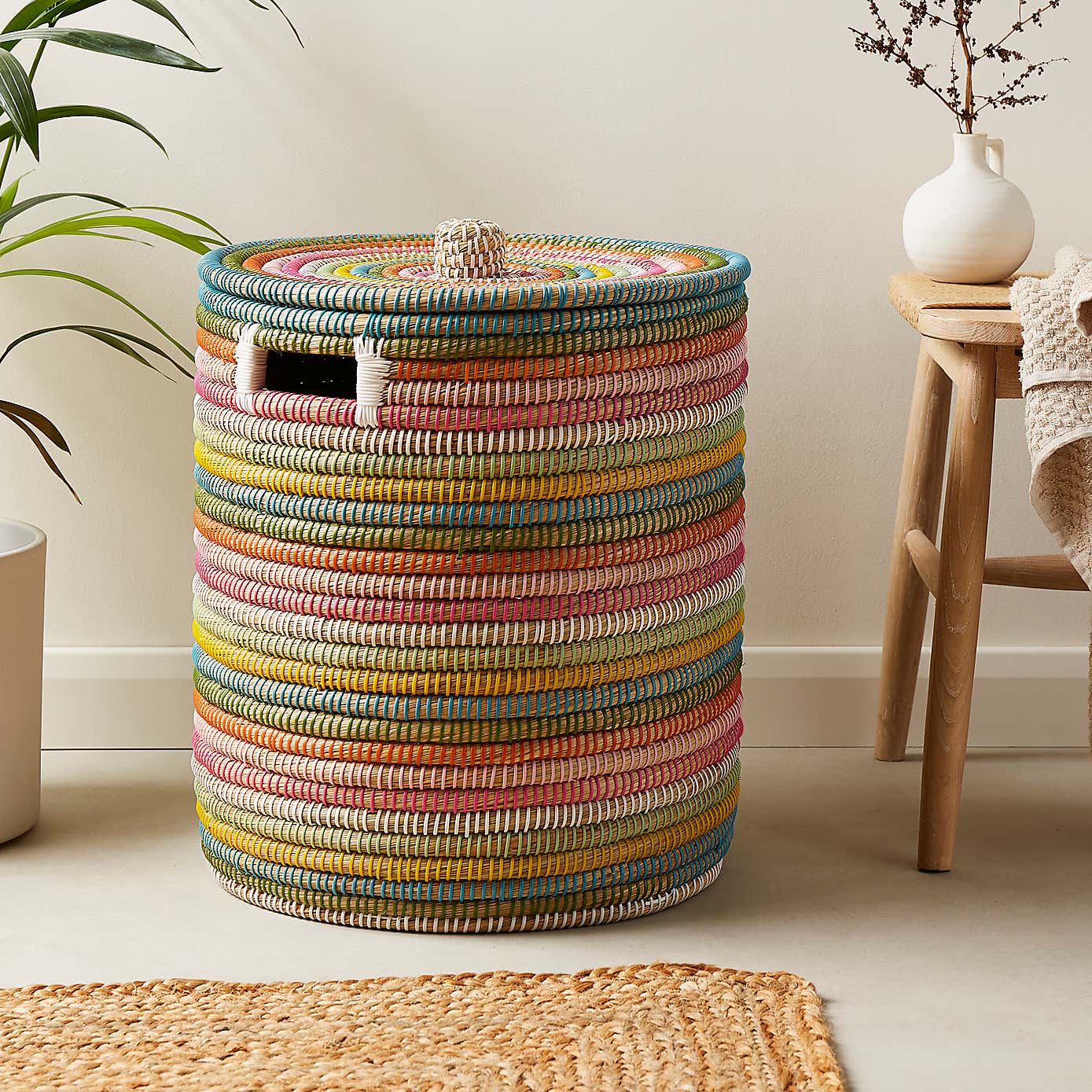 Rainbow Seagrass Laundry Basket with Lid