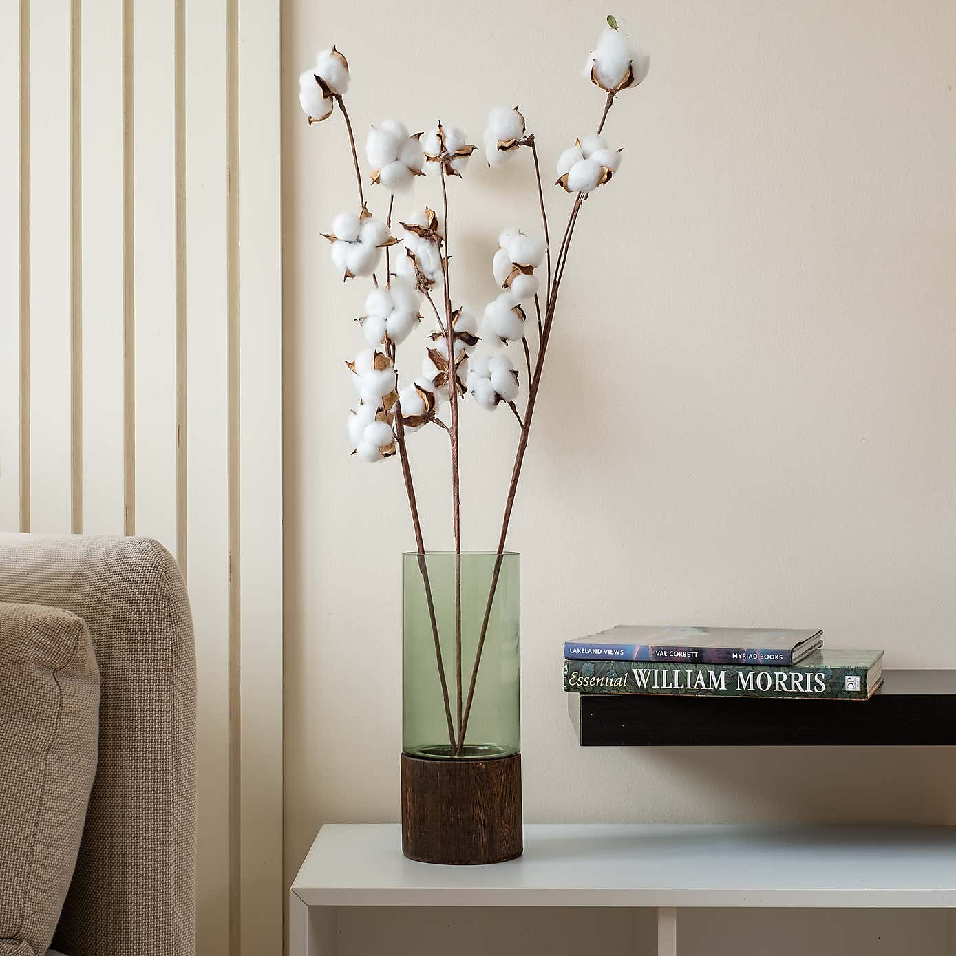 Artificial Set of 3  Natural Cotton Ball Branches