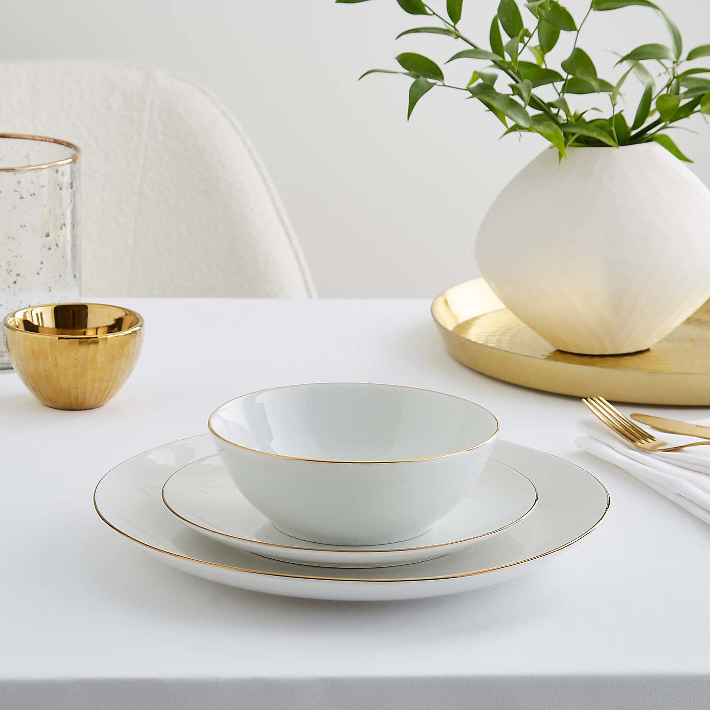 Gold Band 12pc Dinner Set