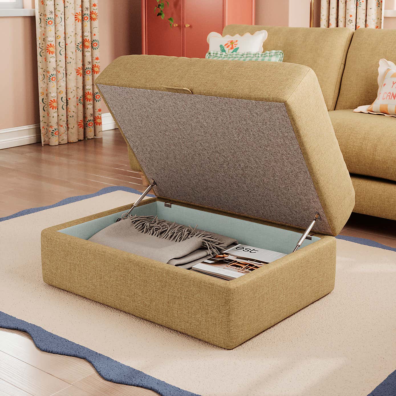 Hattie Slub Faux Linen Storage Footstool