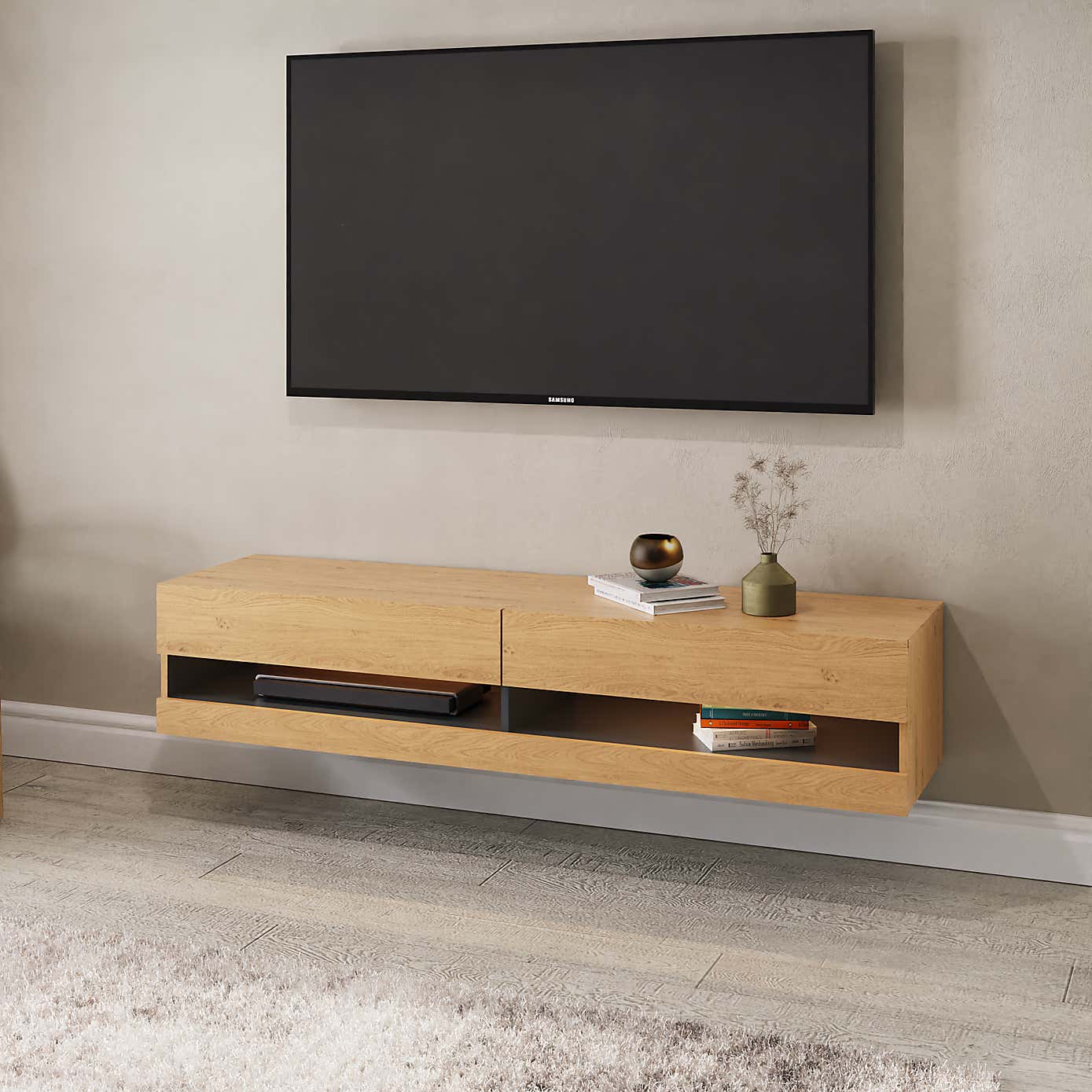 Delta 180cm Wall TV Unit with LEDs for TVs up to 80"