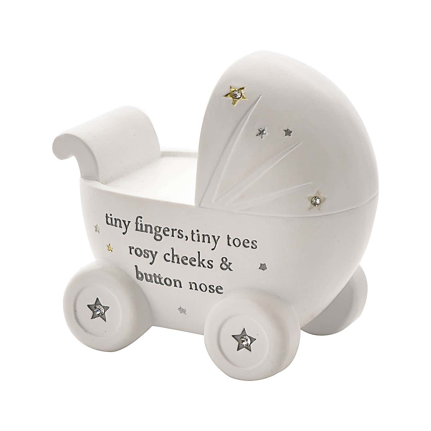 Bambino White Resin Money Box - Pram