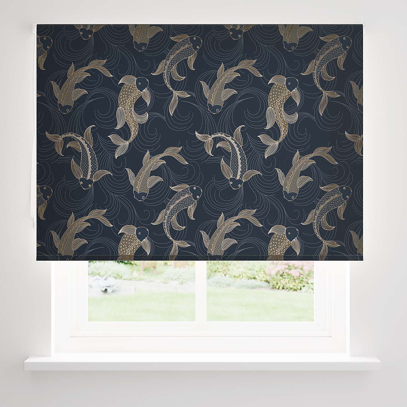 Decorative Fish Moisture Resistant Navy Daylight Roller Blind