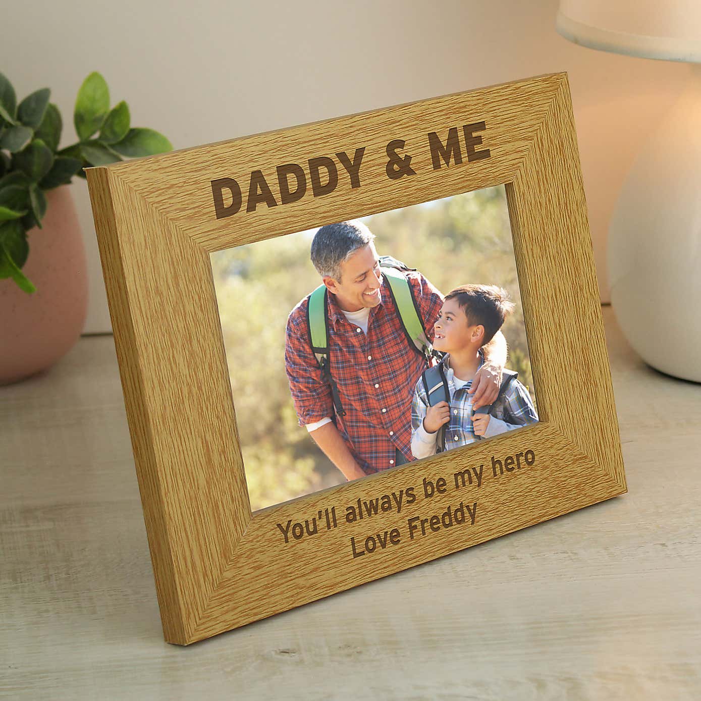 Personalised Daddy and Me Light Wood Landscape Photo Frame