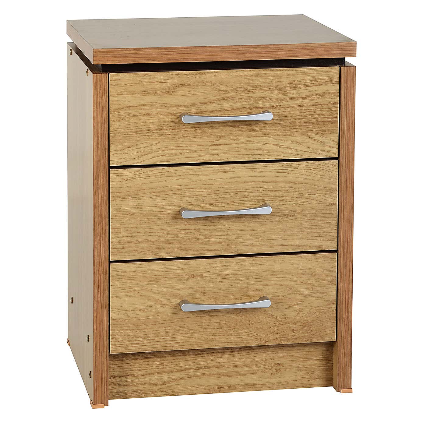 Charles 3 Drawer Oak Bedside Table