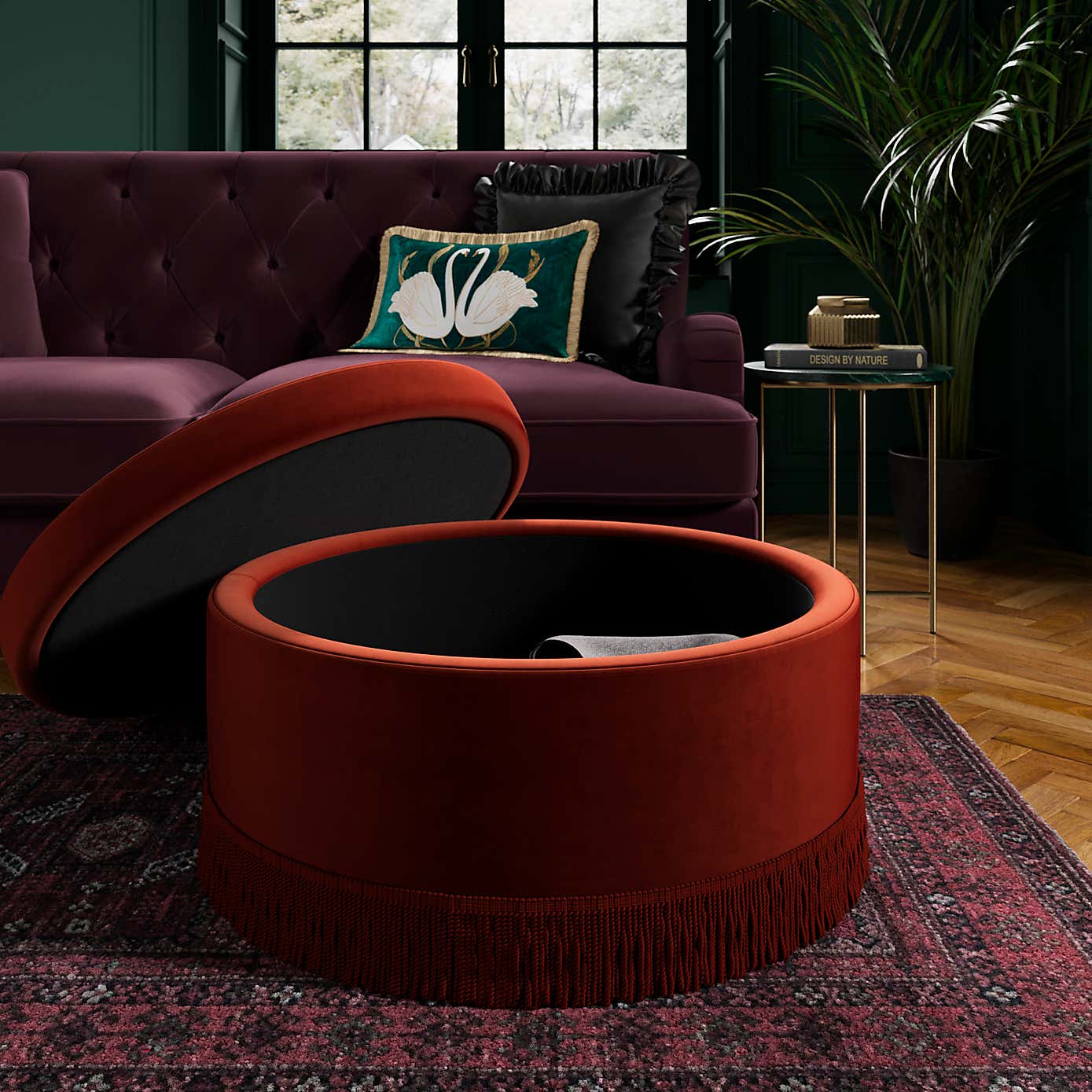 Round Tassel Velvet Storage Pouffe