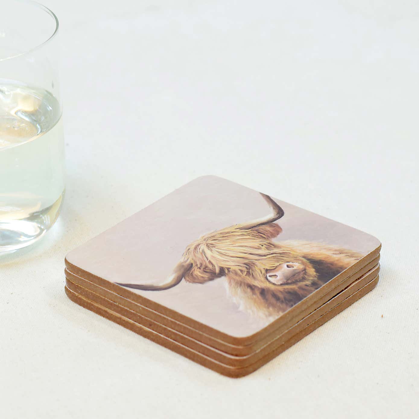 Pack of 4 Highland Cow Corkback Coasters
