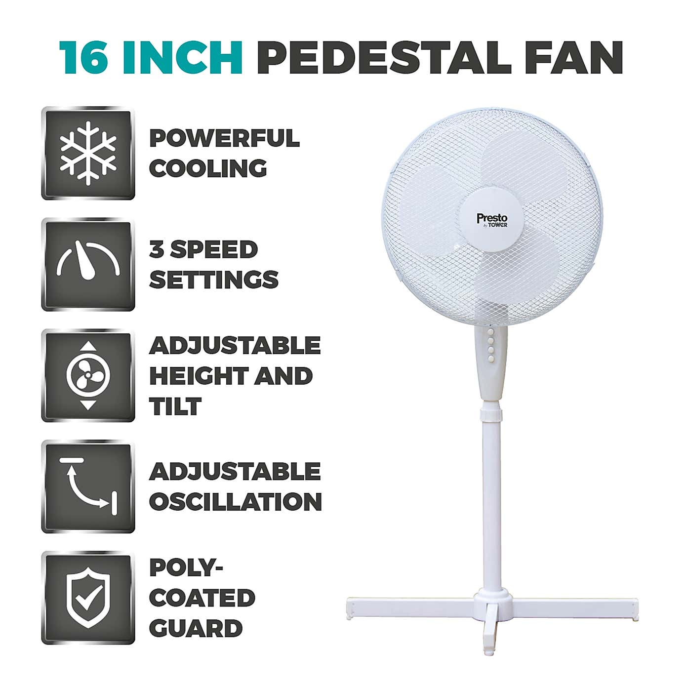 Tower Presto 16" White Pedestal Fan