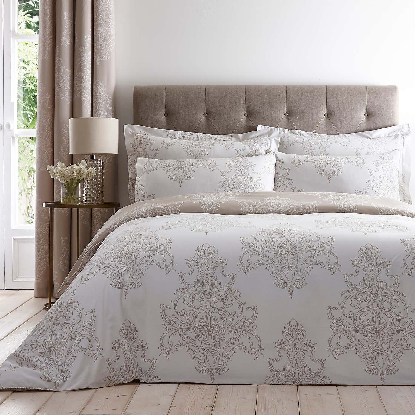 Versailles Natural Reversible Duvet Cover and Pillowcase Set