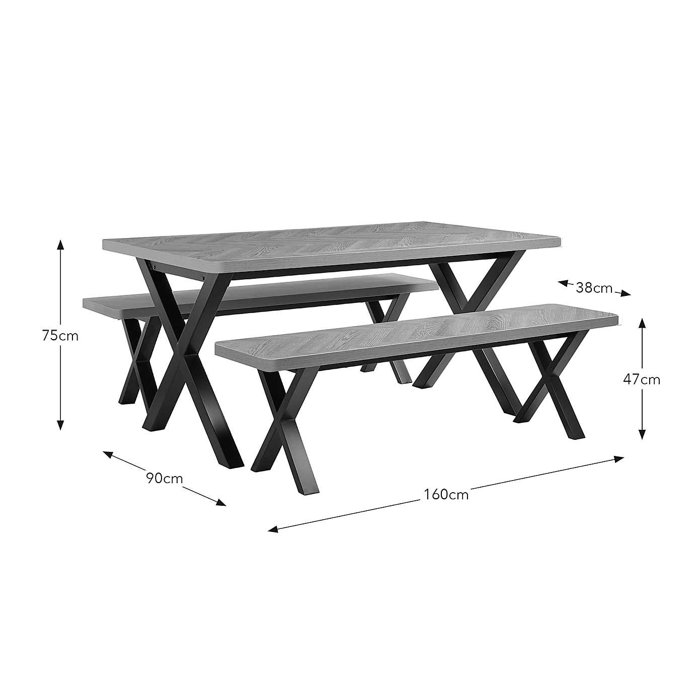 Ezra Faux Rustic Parquet Dining Bench Set