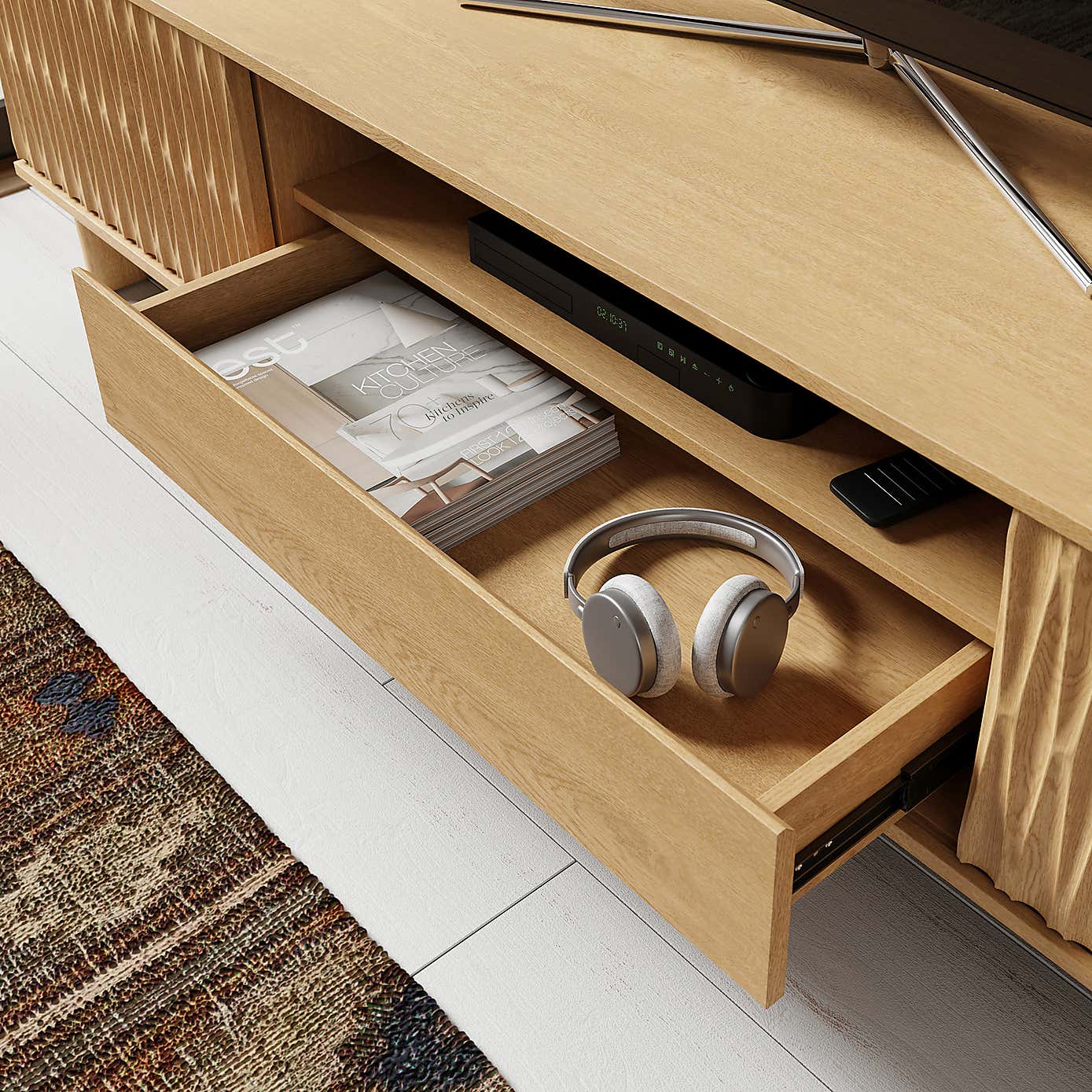 Inga Extra Wide TV Unit for TVs up to 75", Oak Effect