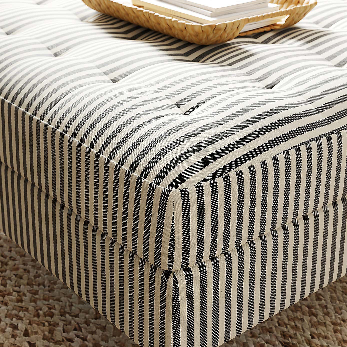 Zoe Square Storage Footstool, Pinstripe