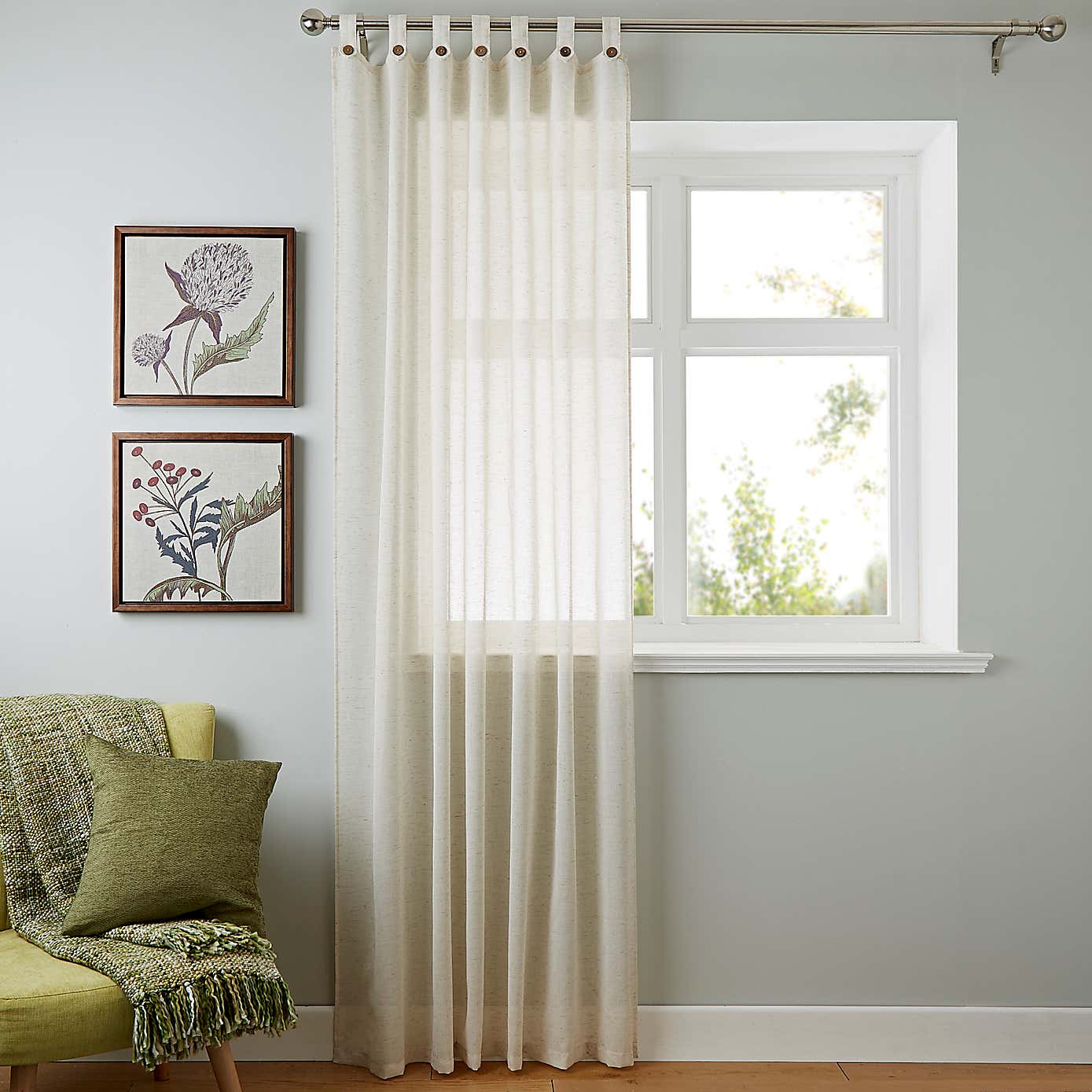 Marley Linen Natural Sheer Tab Top Single Voile Panel