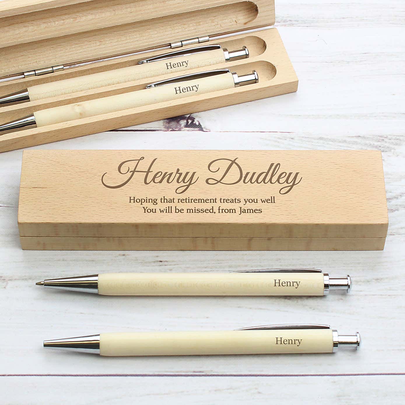 Personalised Any Message Wooden Pen and Pencil Box Set