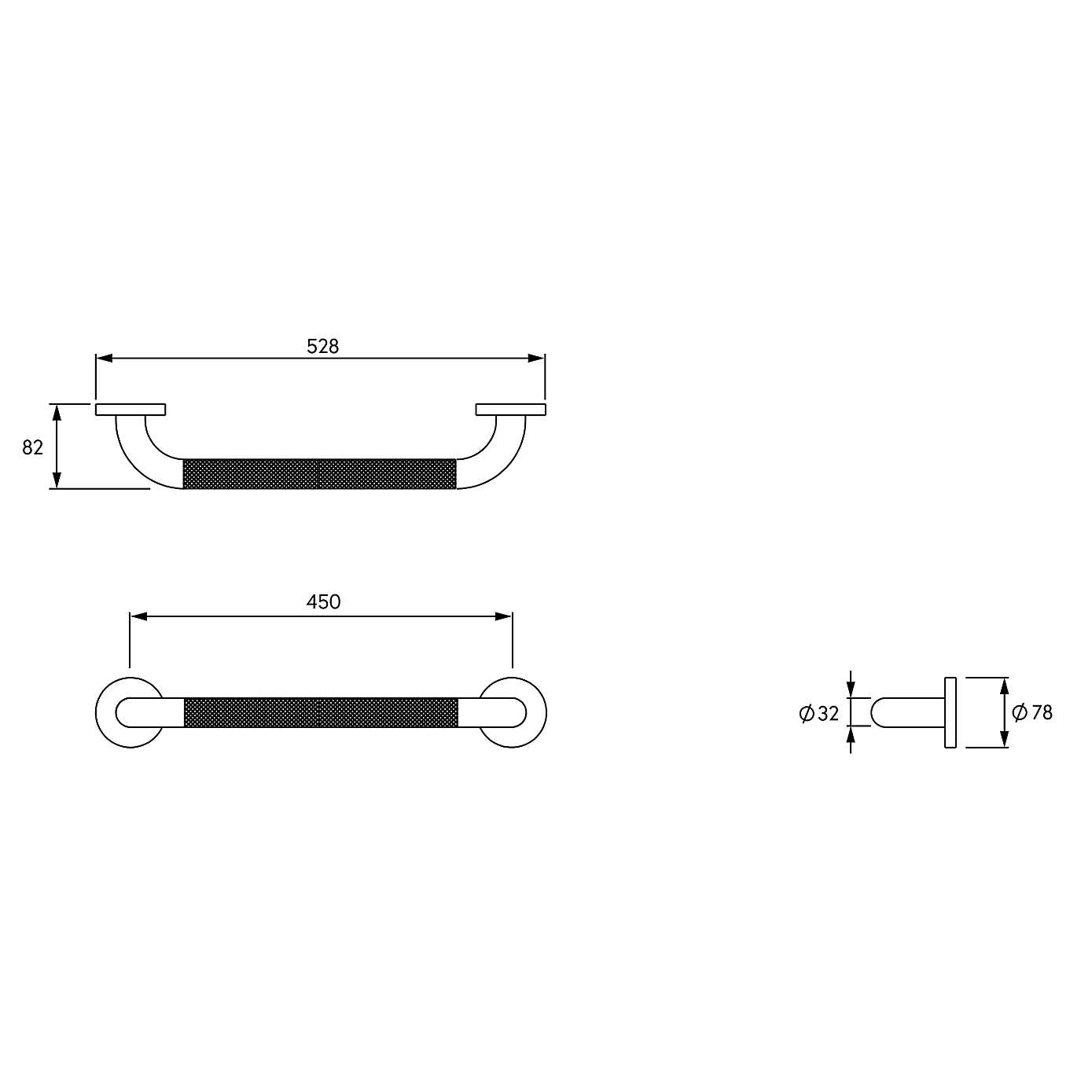 Stainless Steel Anti-Slip Grip 45cm Grab Bar