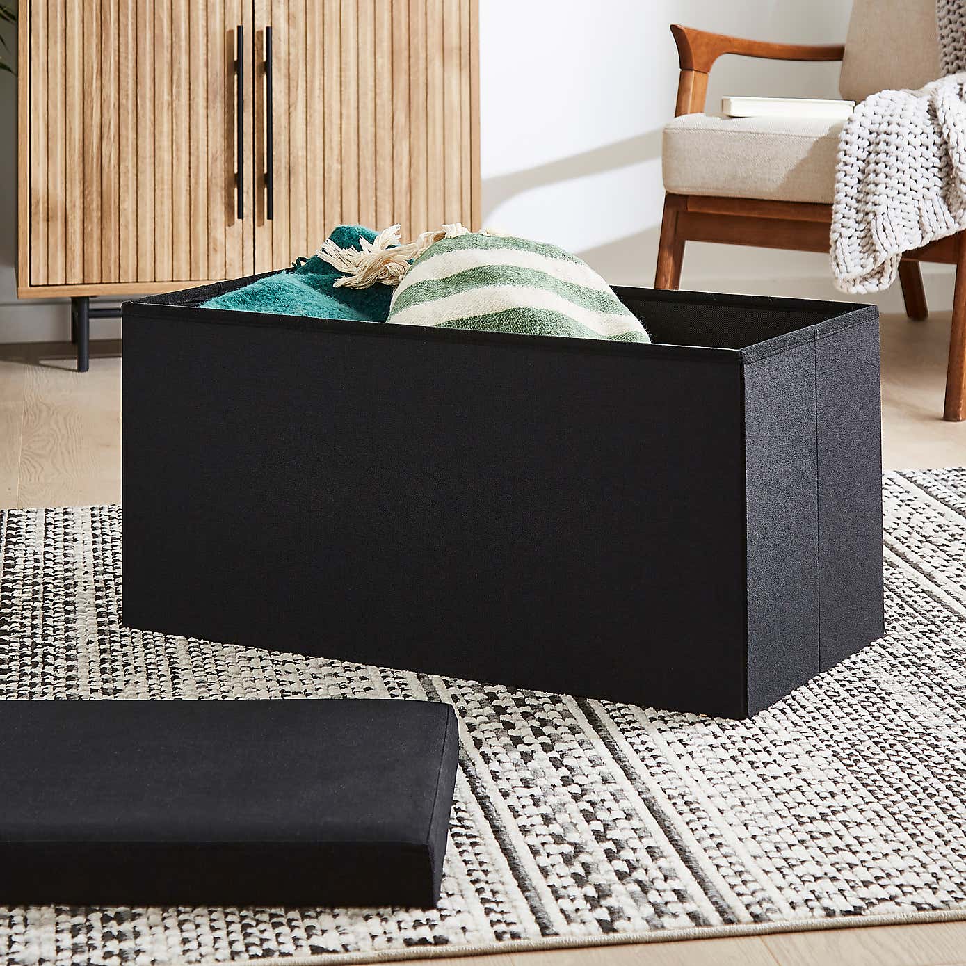 Faux Linen Rectangular Ottoman