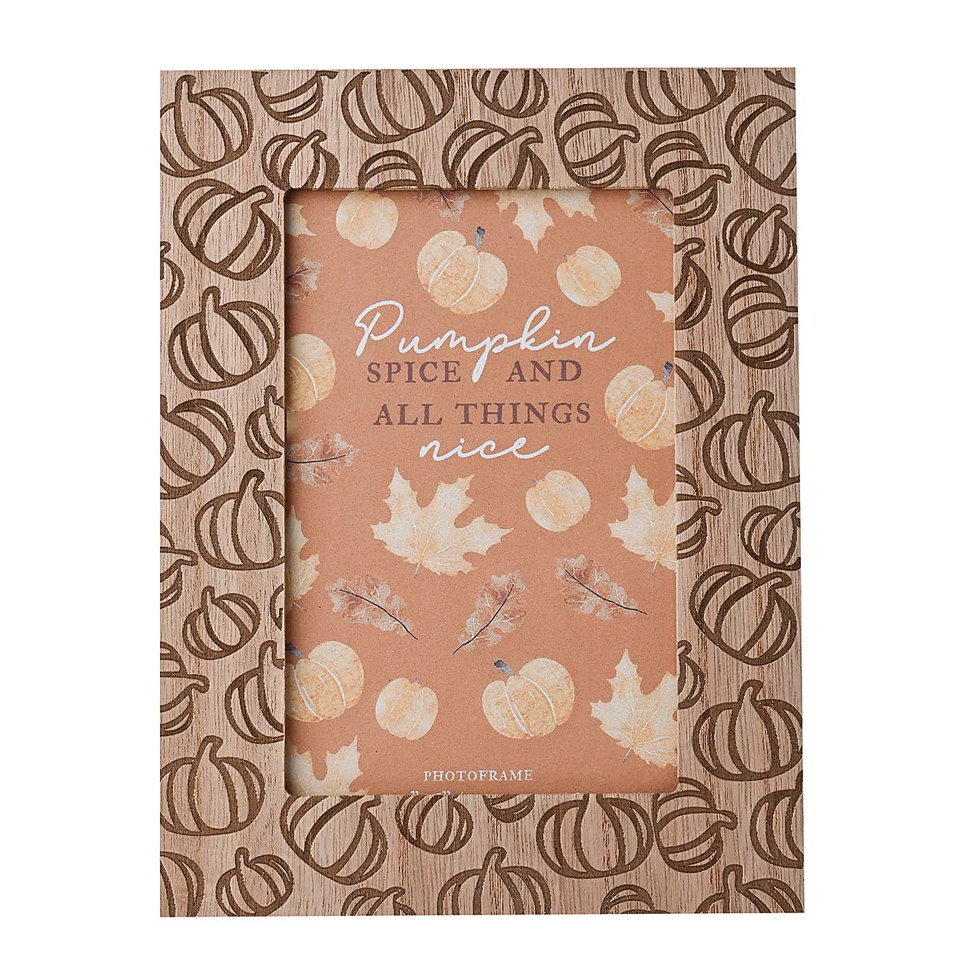 Pumpkin Patterned Wooden Natural Photo Frame