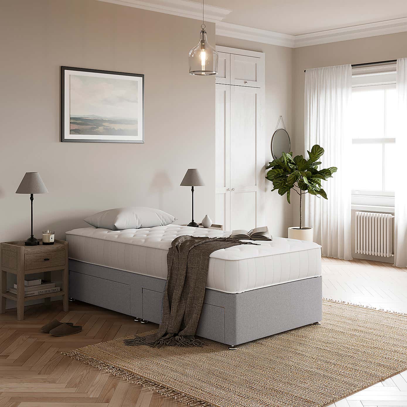 Fogarty 1000 Memory Mattress Divan Set, Faux Linen