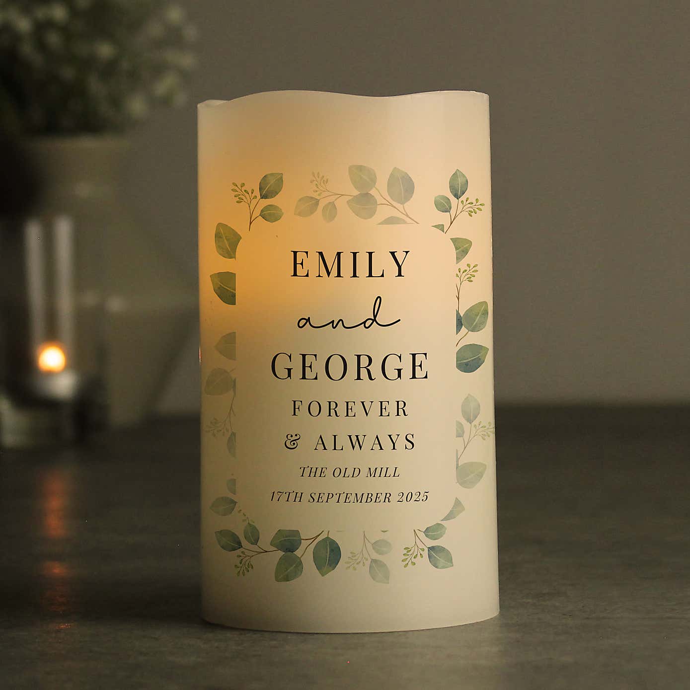 Personalised Botanical Free Text LED Candle