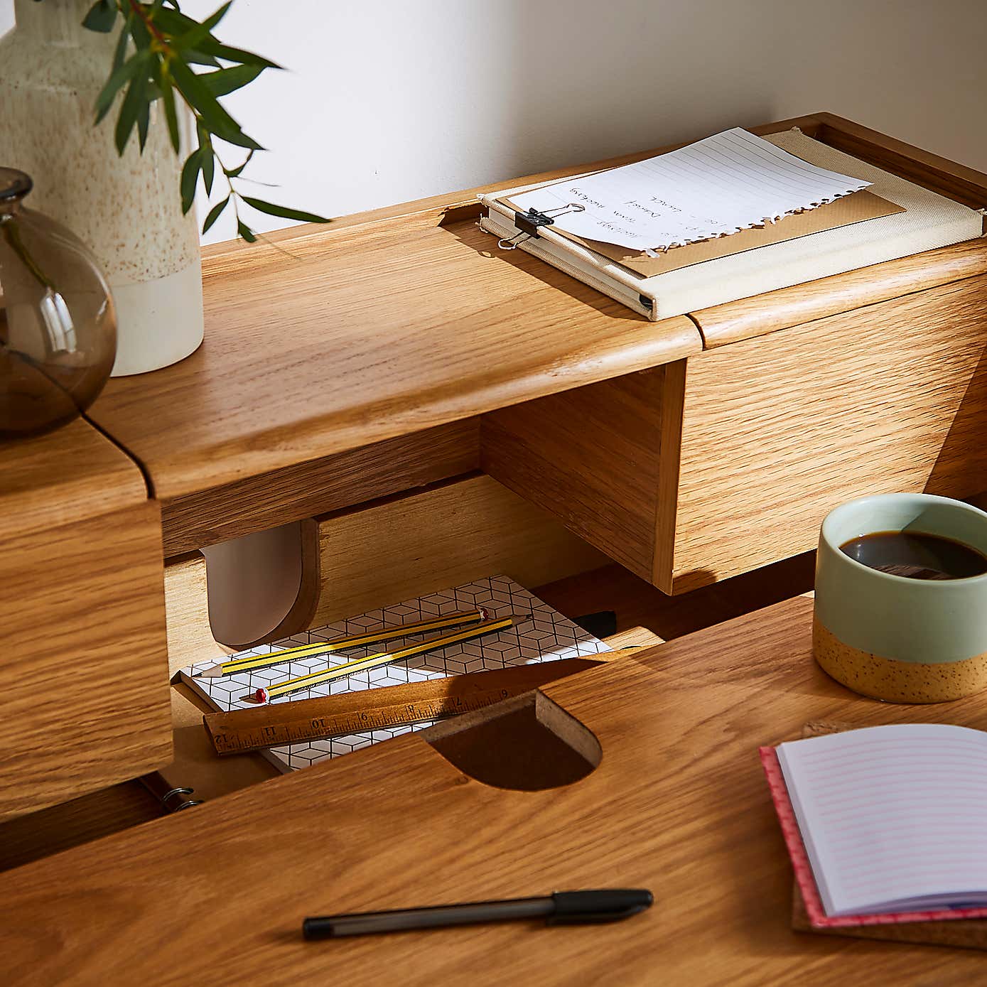 Knowle Compact Pull Out Oak Desk
